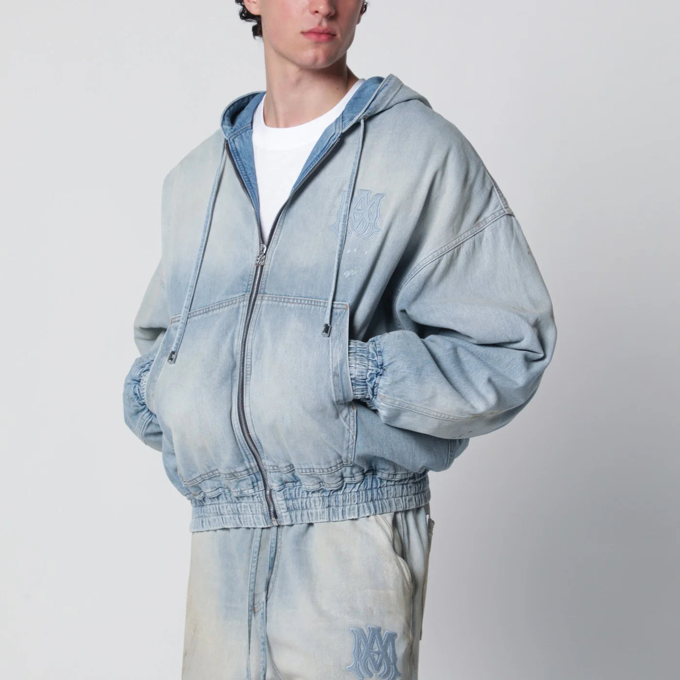 AMIRI Light blue washed denim bomber jacket