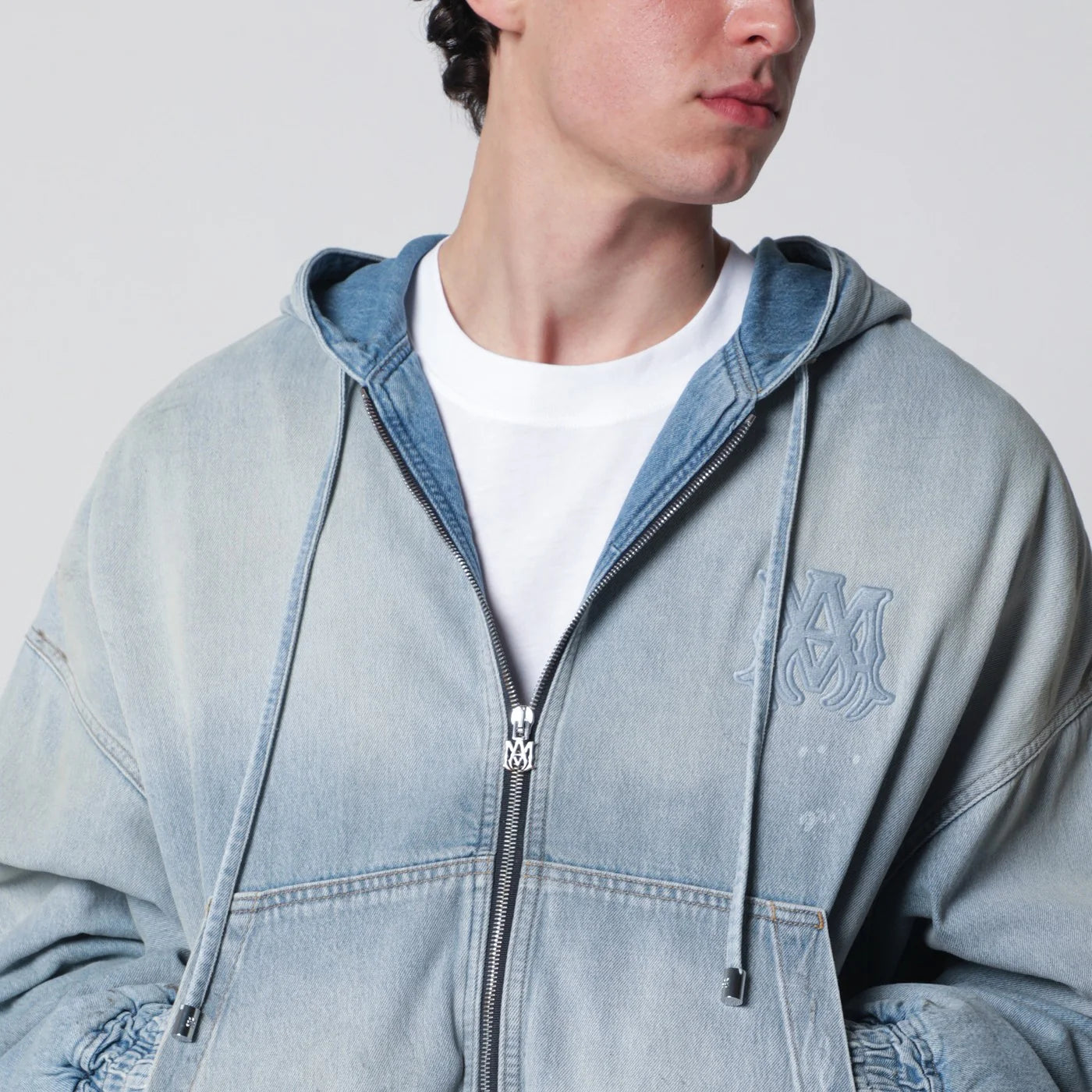 AMIRI Light blue washed denim bomber jacket