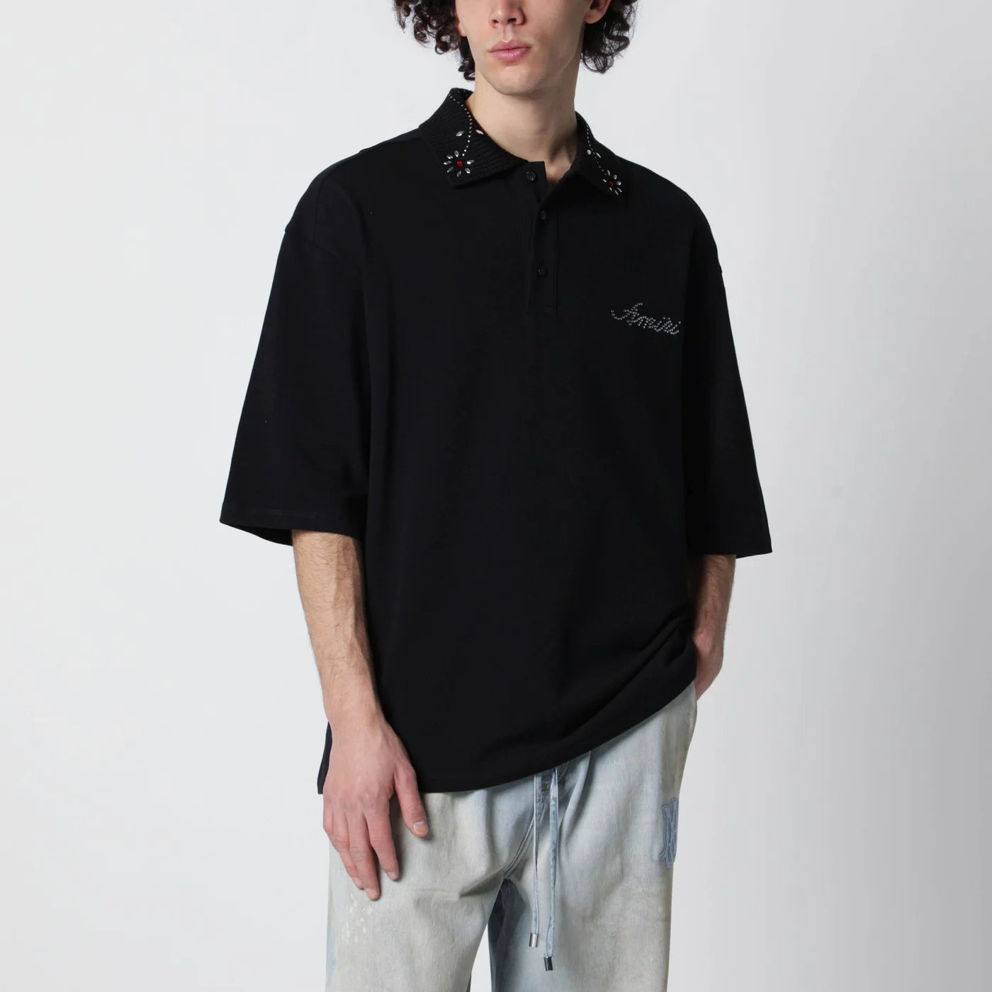 AMIRI Black oversize cotton polo shirt