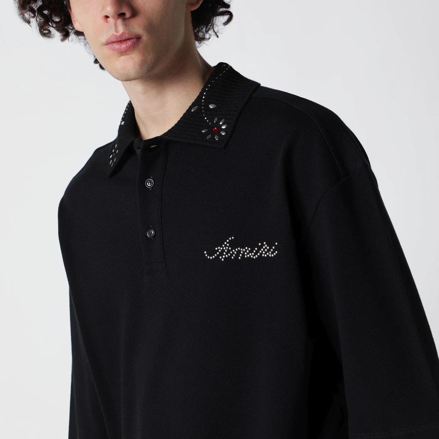 AMIRI Black oversize cotton polo shirt