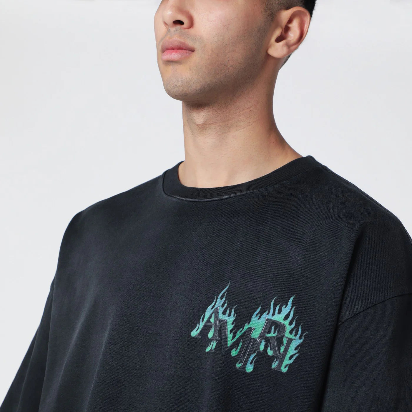 AMIRI Black T-shirt with Flames logo print