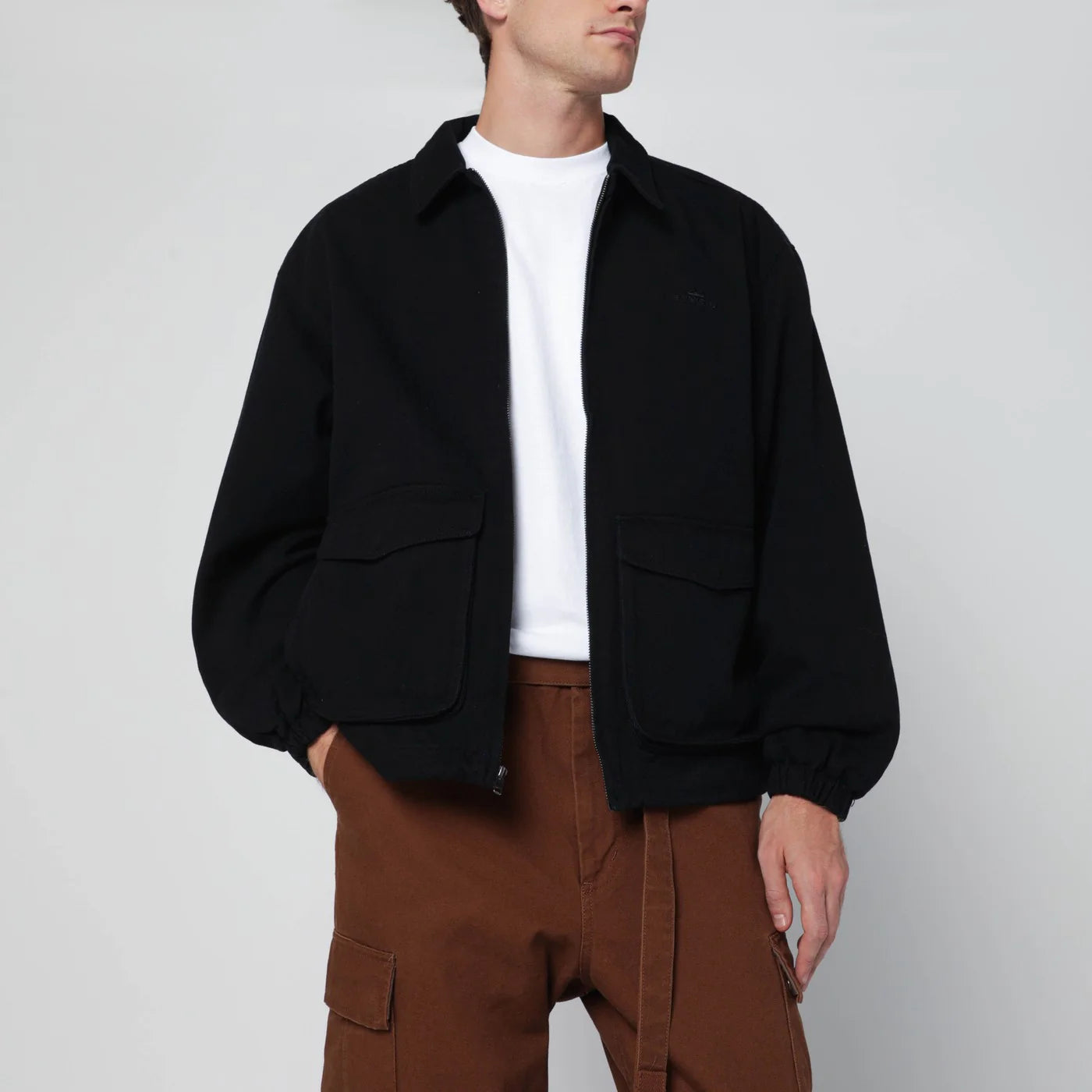 Awake NY Black zip-up overshirt with logo