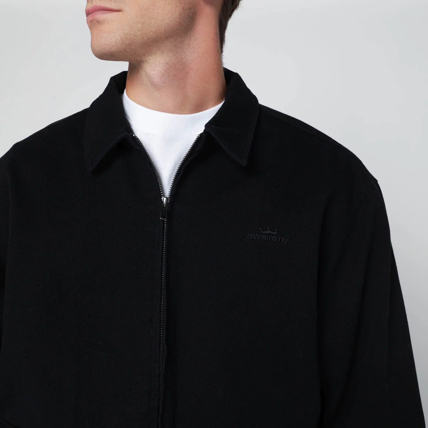 Awake NY Black zip-up overshirt with logo