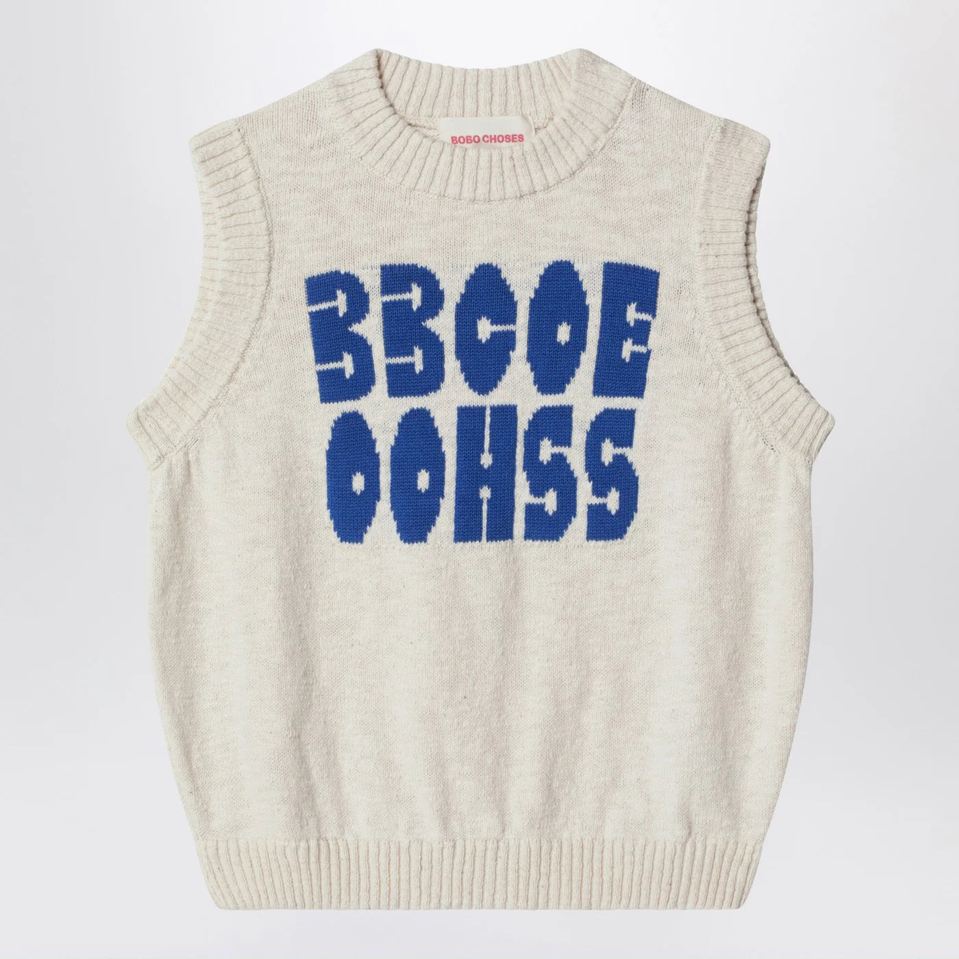 Bobo Choses White mélange vest with logo intarsia
