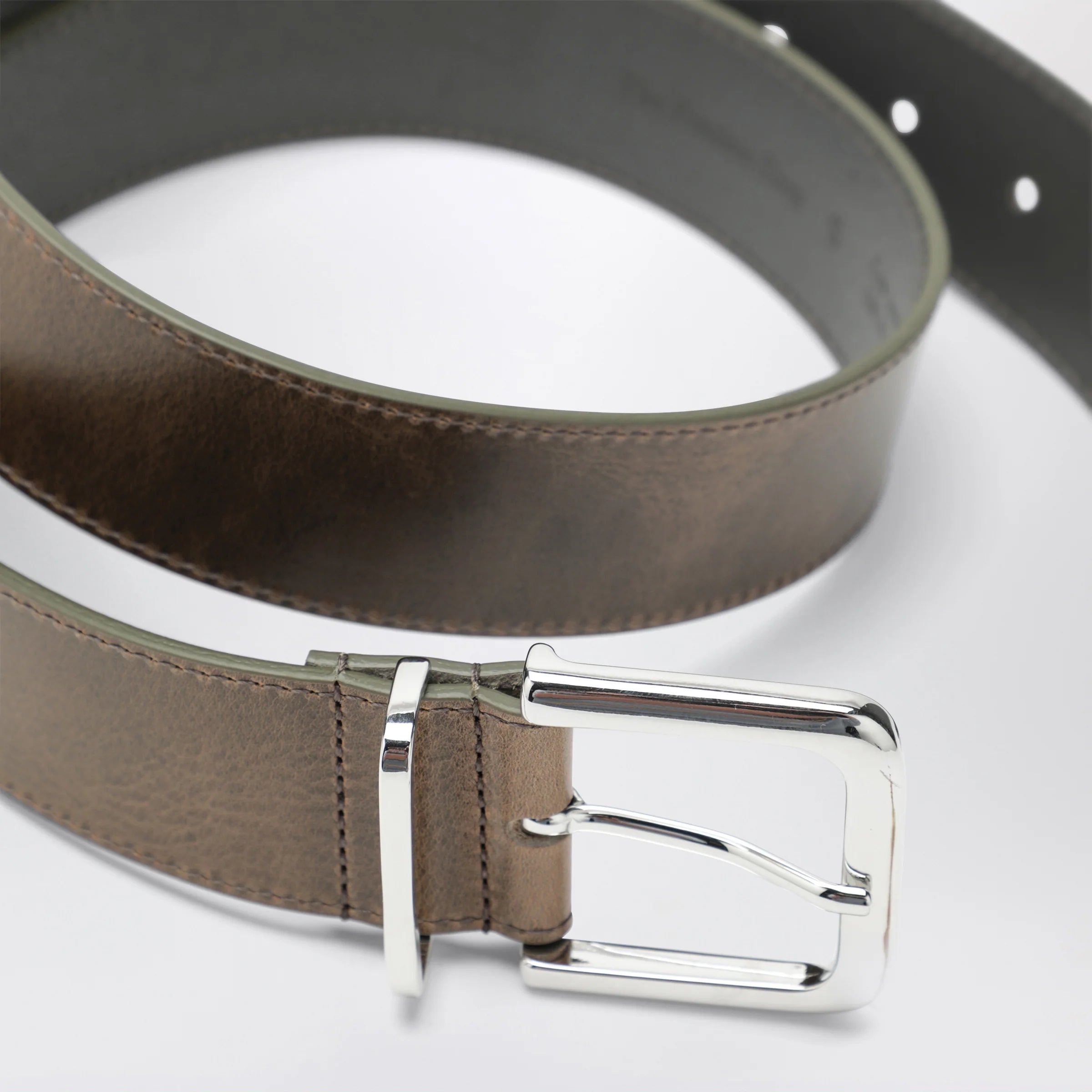 The Frankie Shop Sarno belt in smooth olive leather with silver buckle