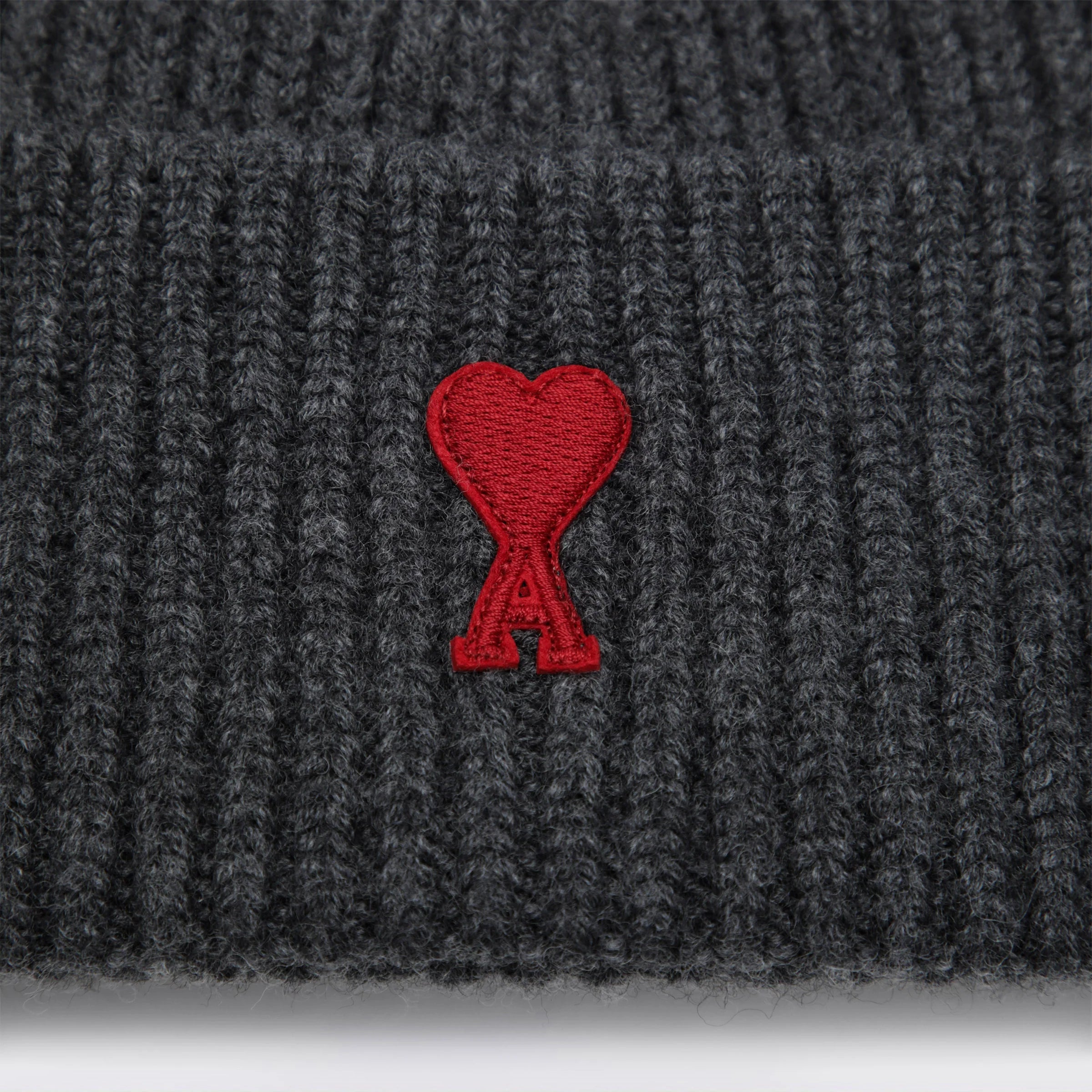 Ami Paris Grey Ami de Coeur wool beanie