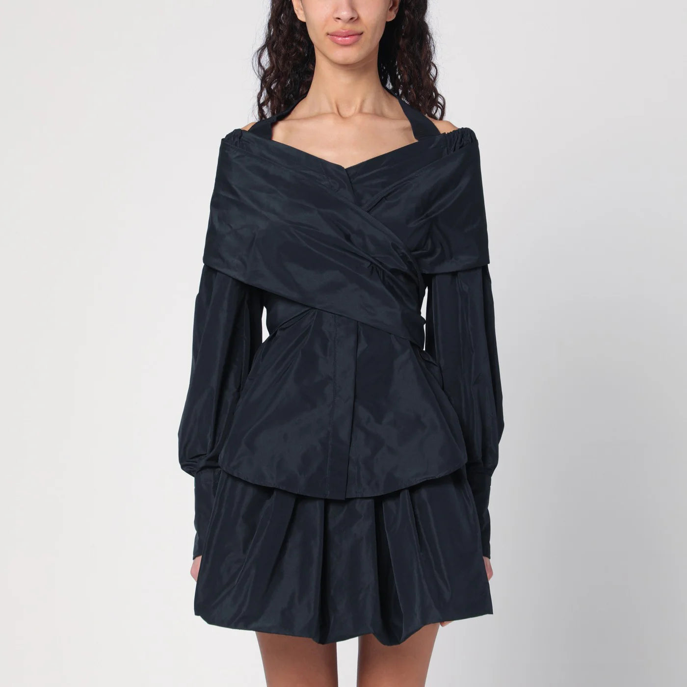 Patou Black blue crossover blouse