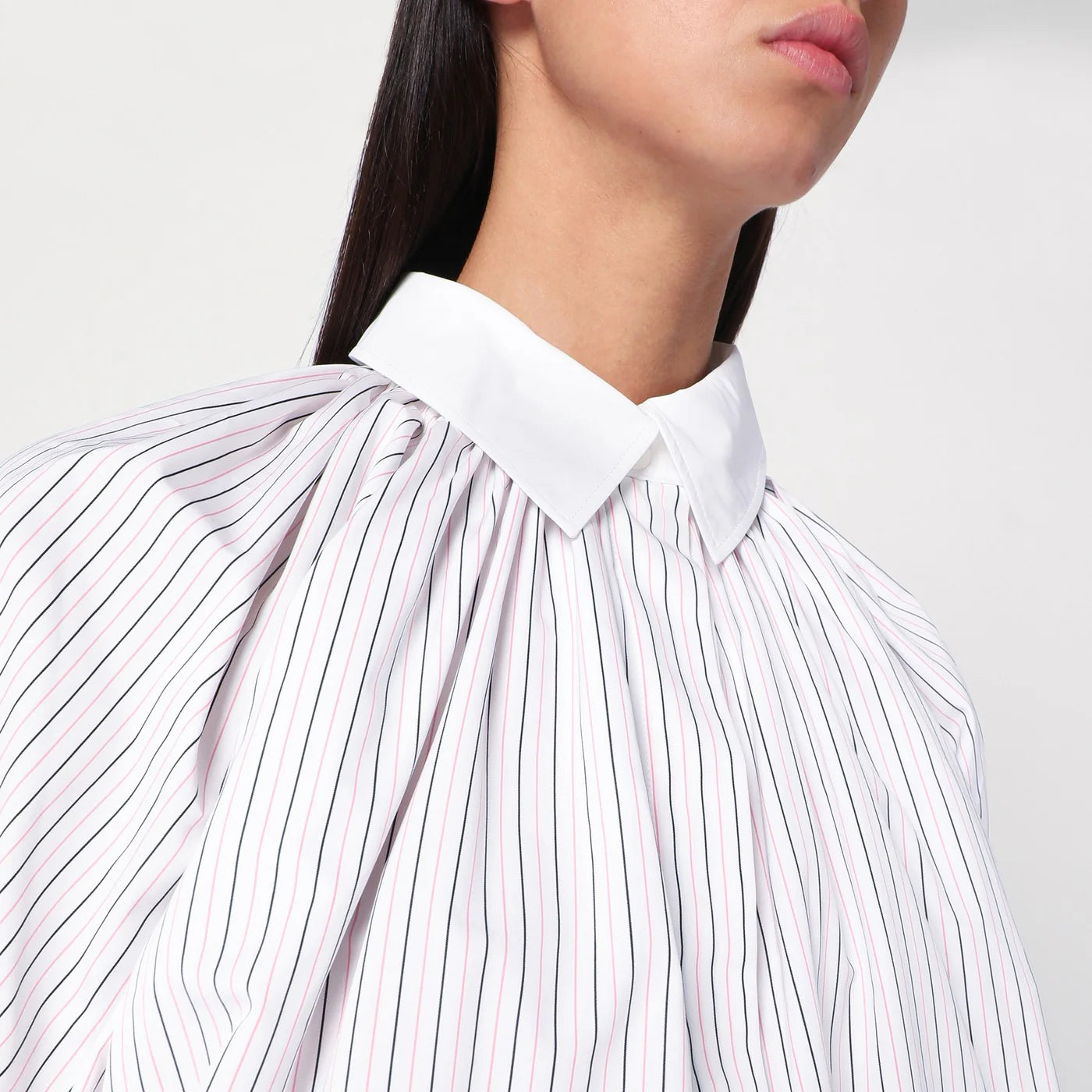 Patou Striped balloon-sleeve shirt in white