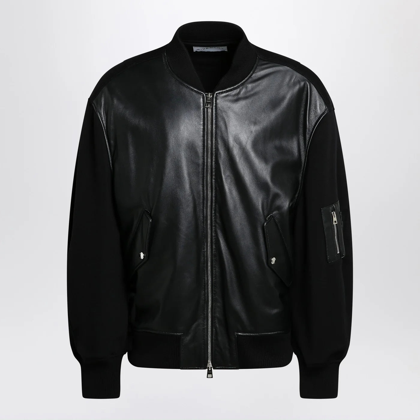 Givenchy Black leather bomber jacket with wool sleeves