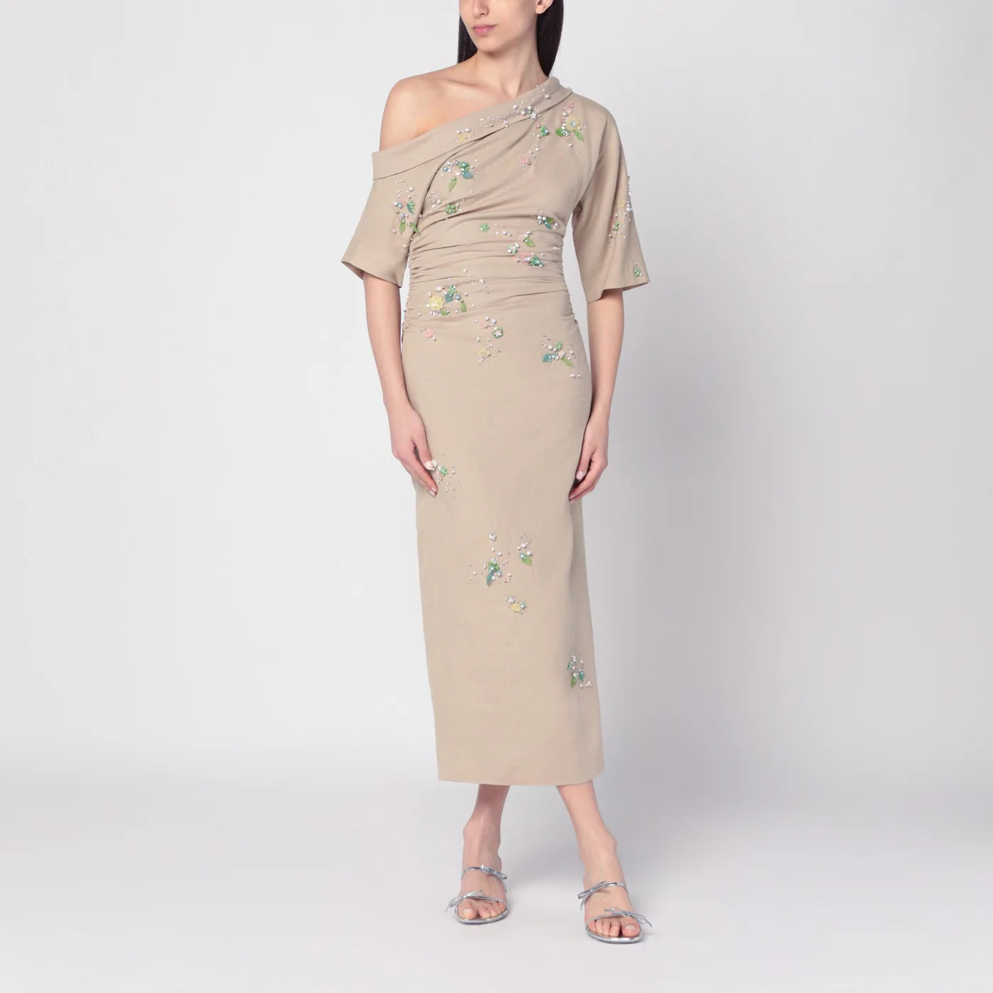 BERNADETTE Beige embroidered Bowery dress