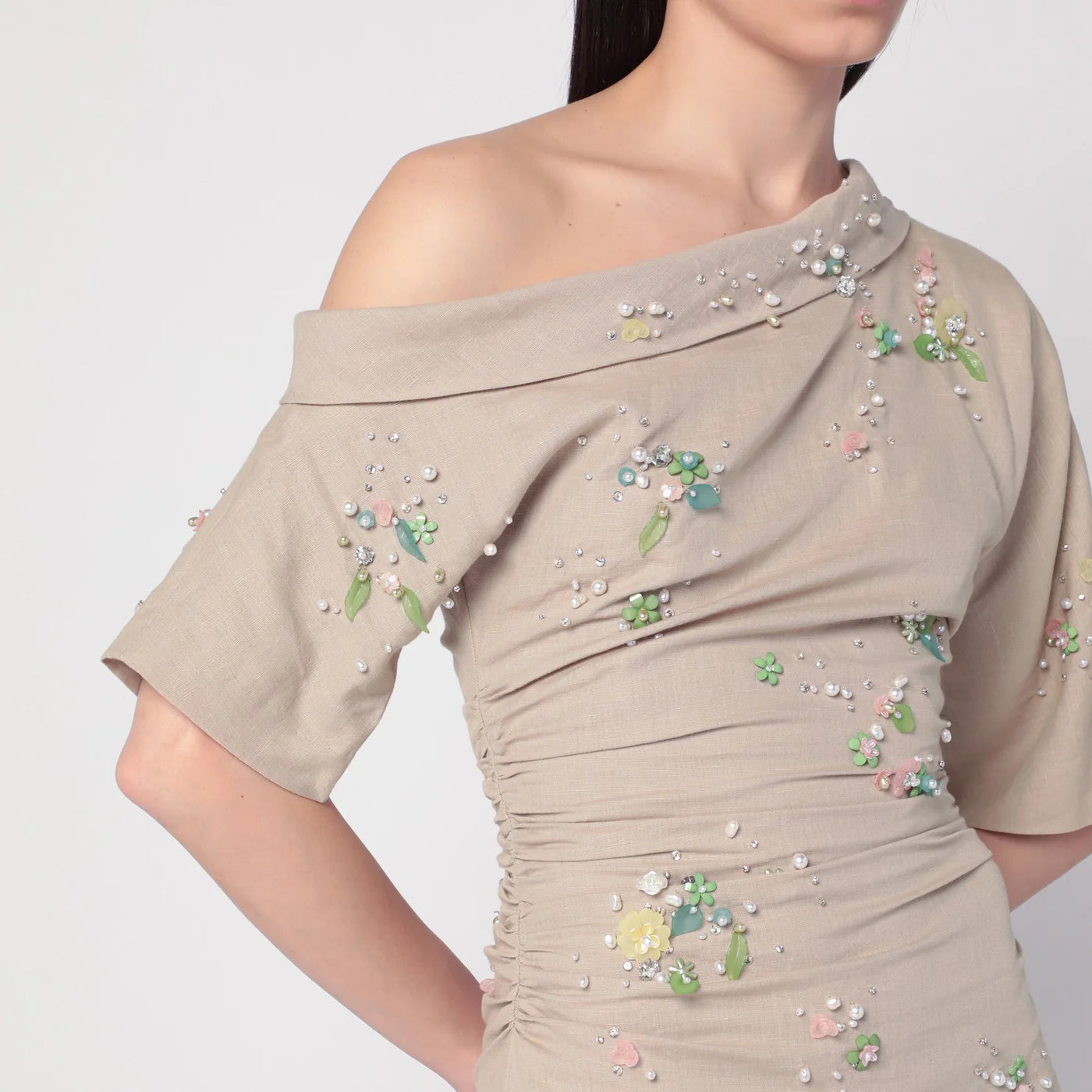 BERNADETTE Beige embroidered Bowery dress