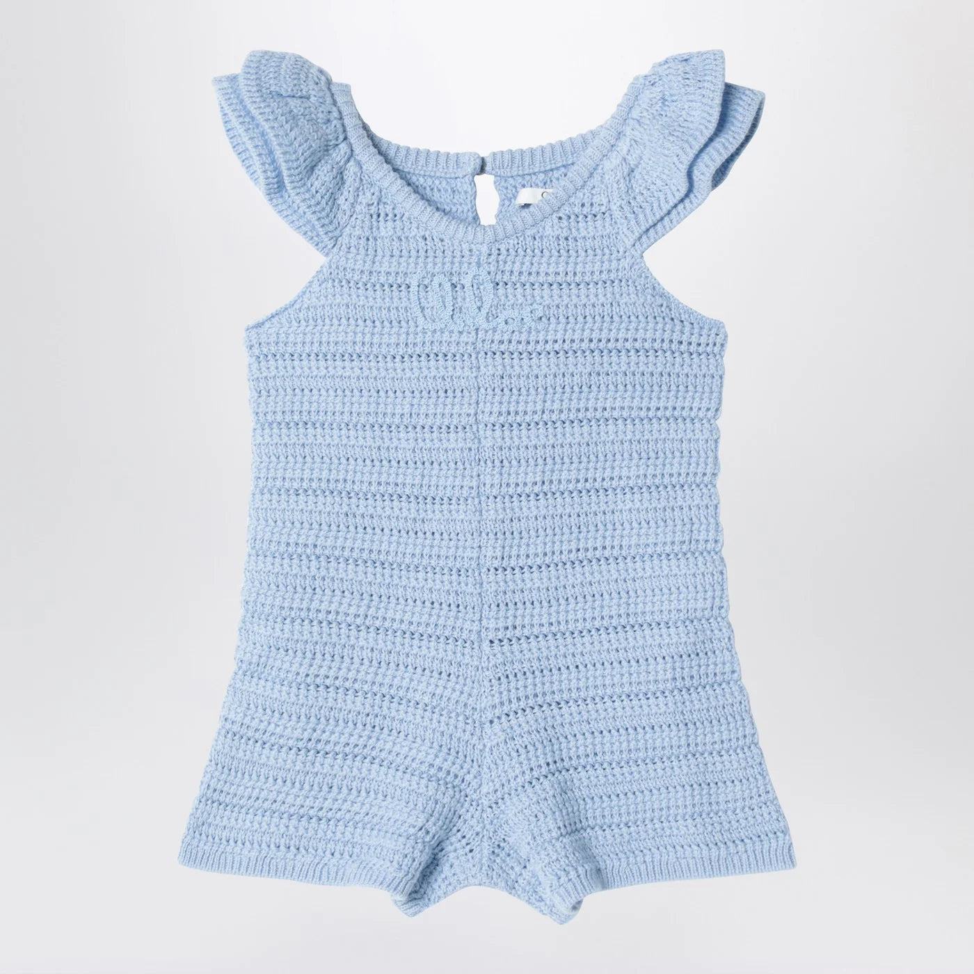 Chloé Light blue openwork romper with logo embroidery