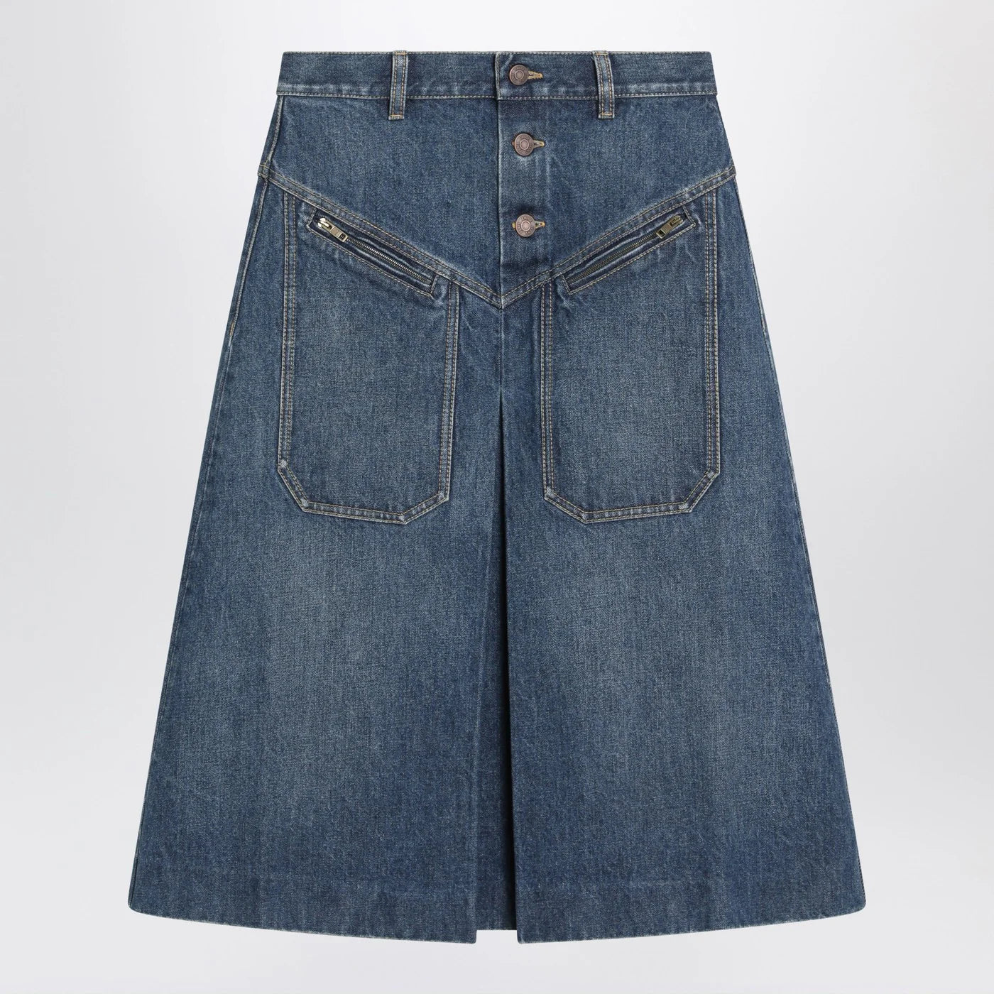 Chloé Knee-length skirt in washed blue denim
