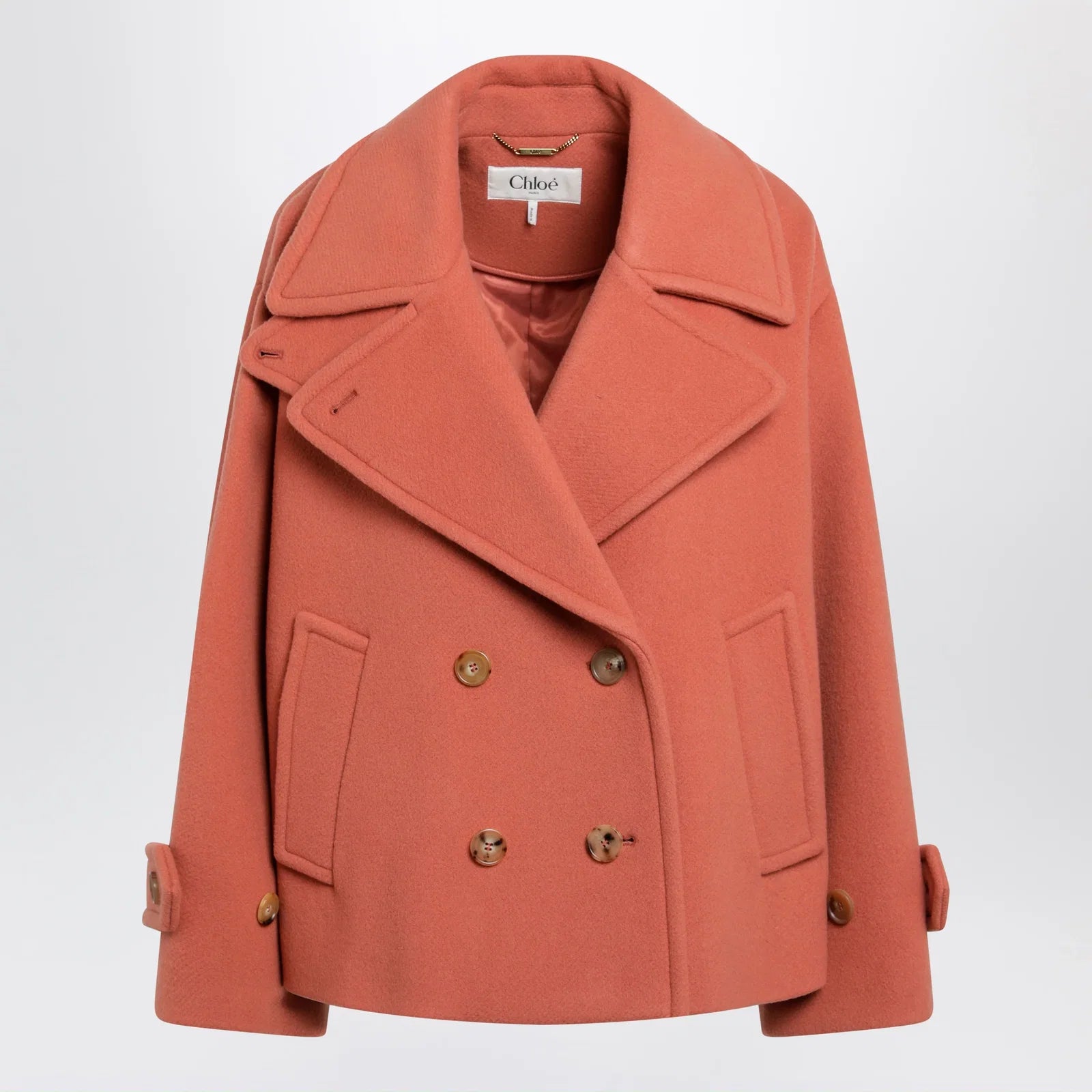 Chloé Cedar pink double-breasted short wool coat