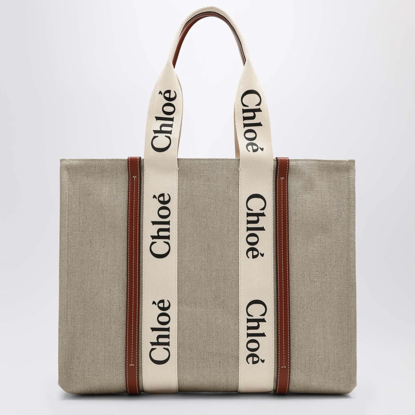 Chloé Large Woody tote bag in beige canvas