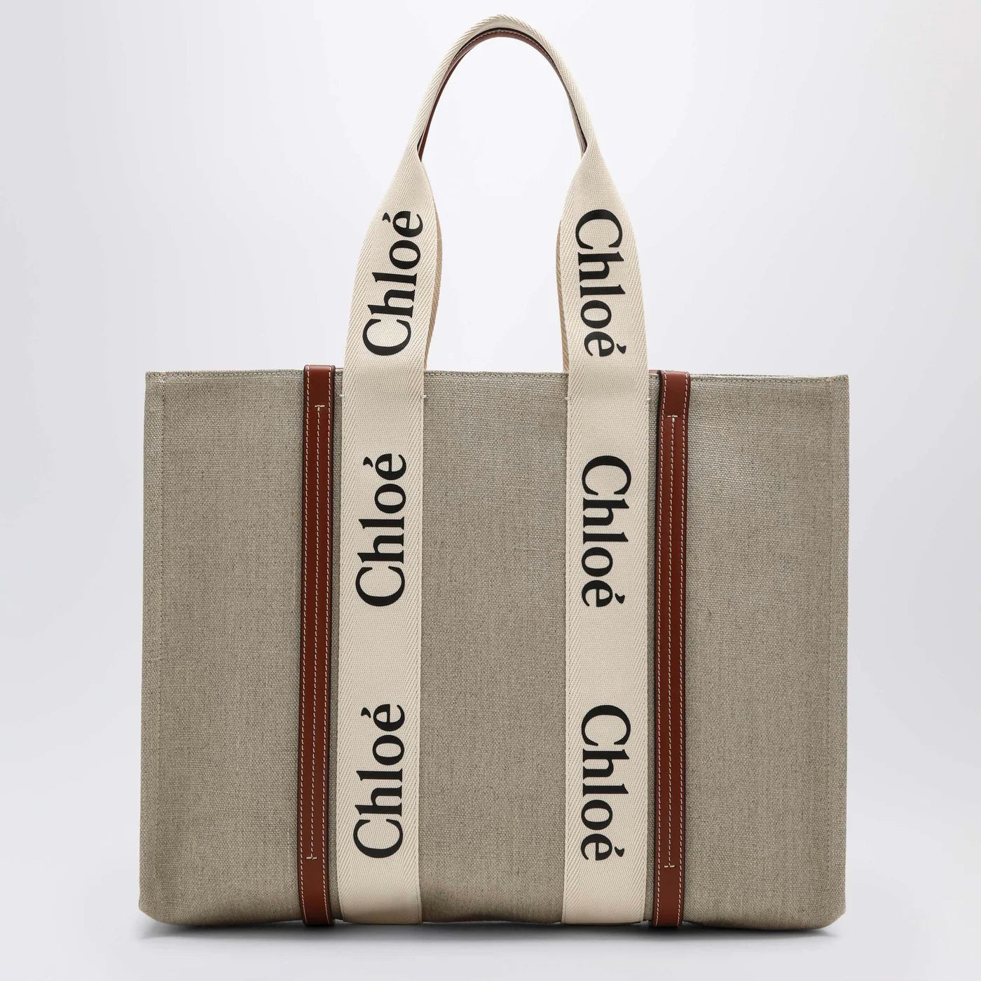 Chloé Large Woody tote bag in beige canvas