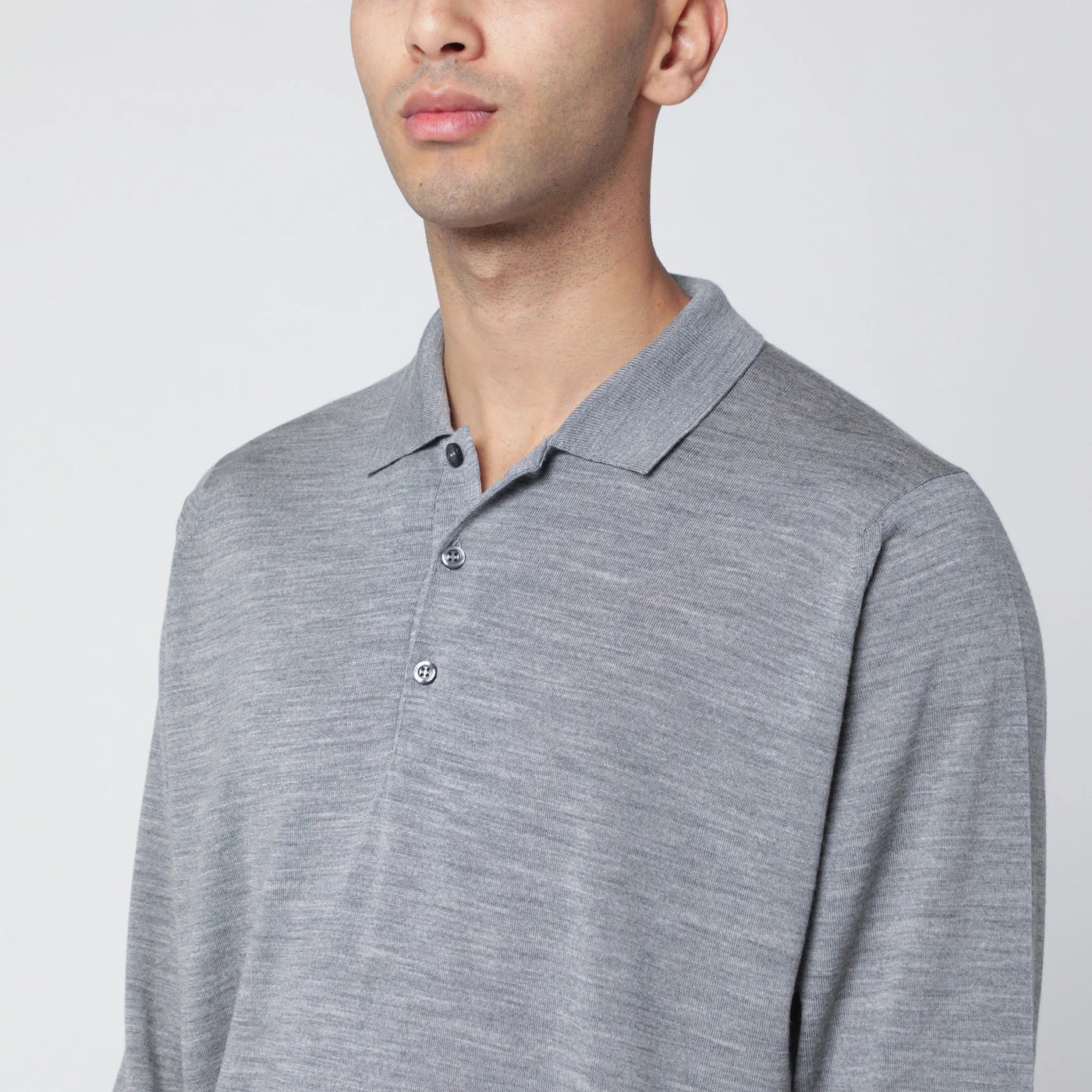 JOHN SMEDLEY Light grey wool polo shirt