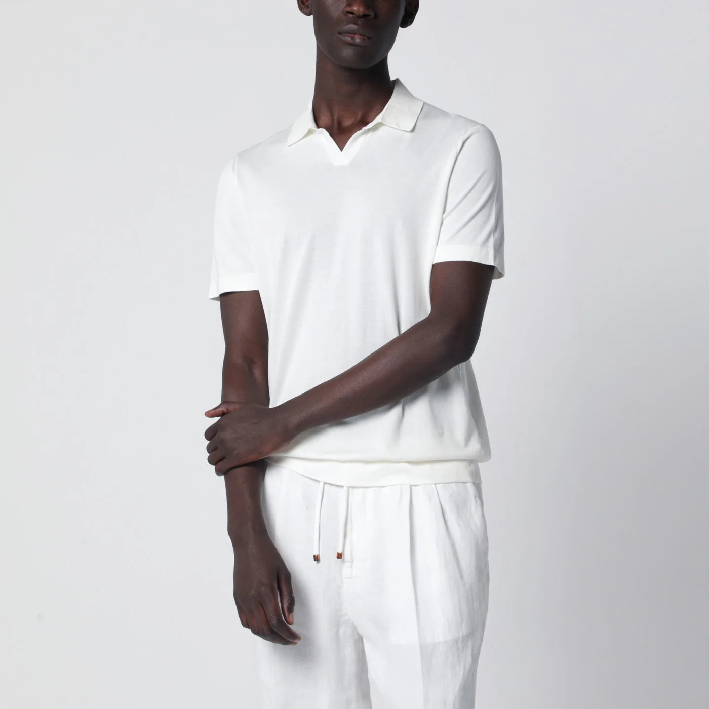 Drumohr Milk-white cotton knit polo