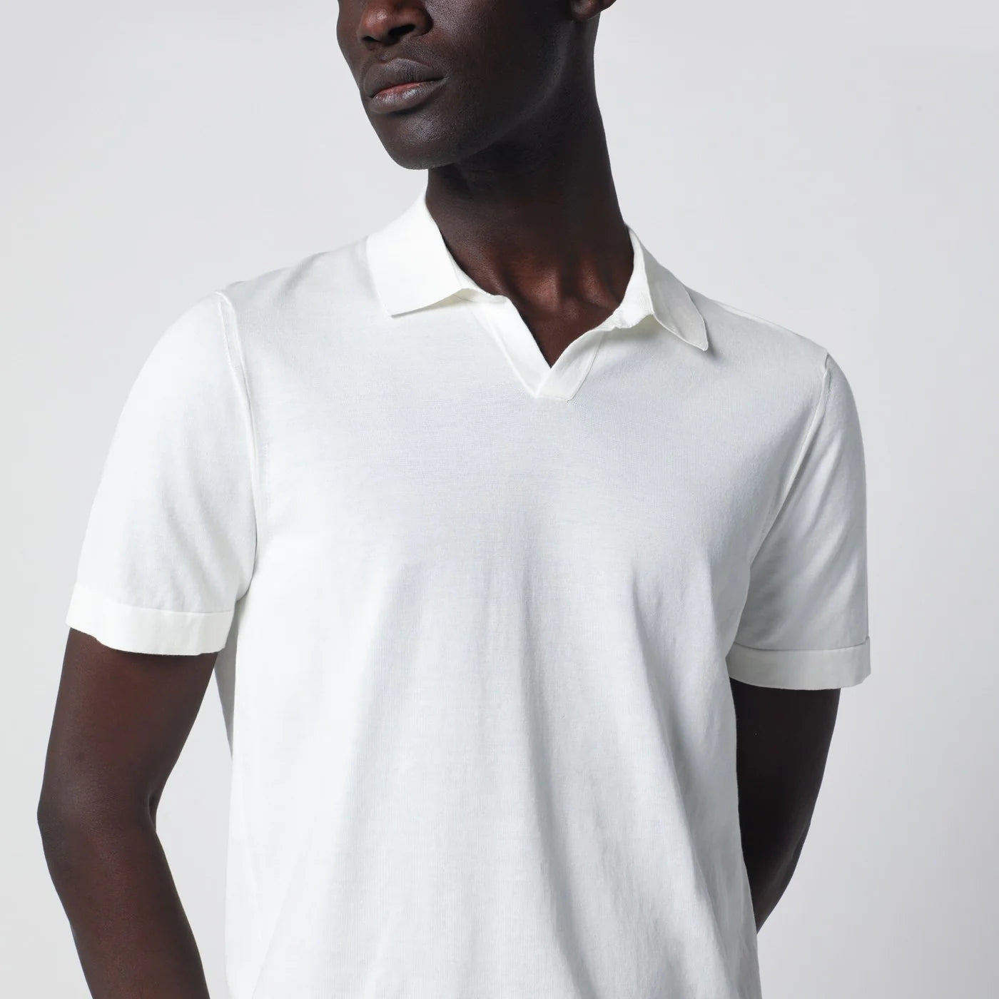 Drumohr Milk-white cotton knit polo