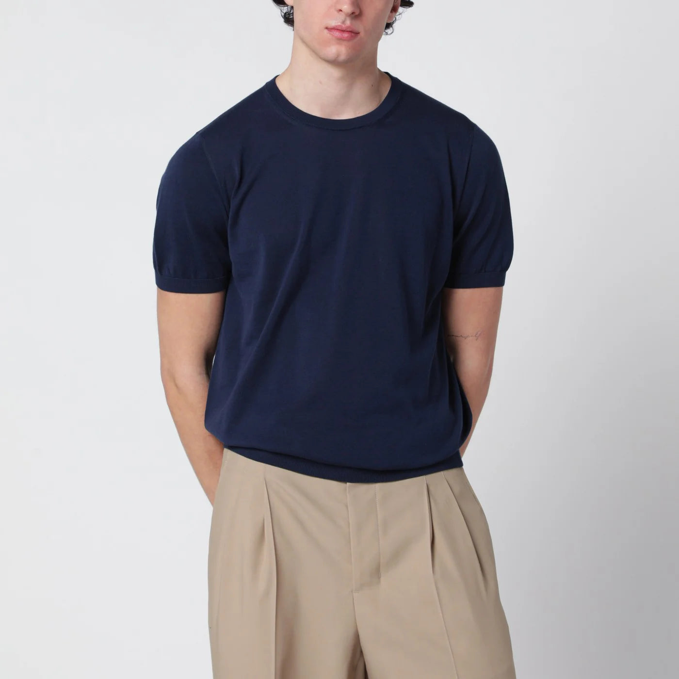 Drumohr Blue cotton crewneck sweater
