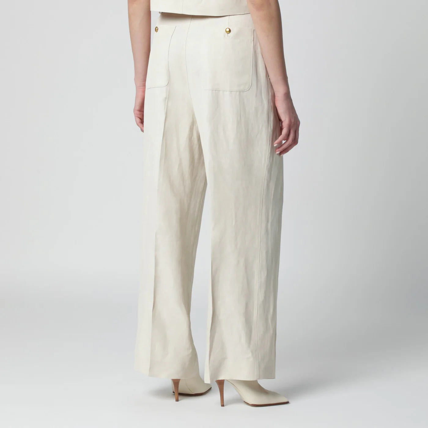 P.A.R.O.S.H. Sand-colored linen-blend trousers
