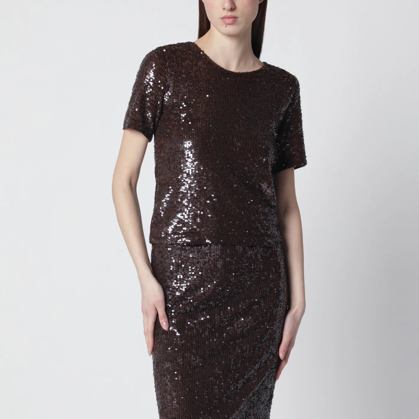P.A.R.O.S.H. Brown sequin knit top