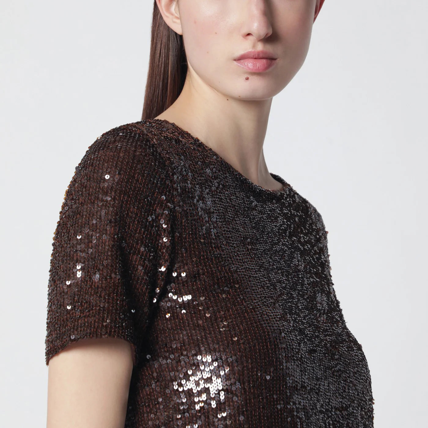 P.A.R.O.S.H. Brown sequin knit top
