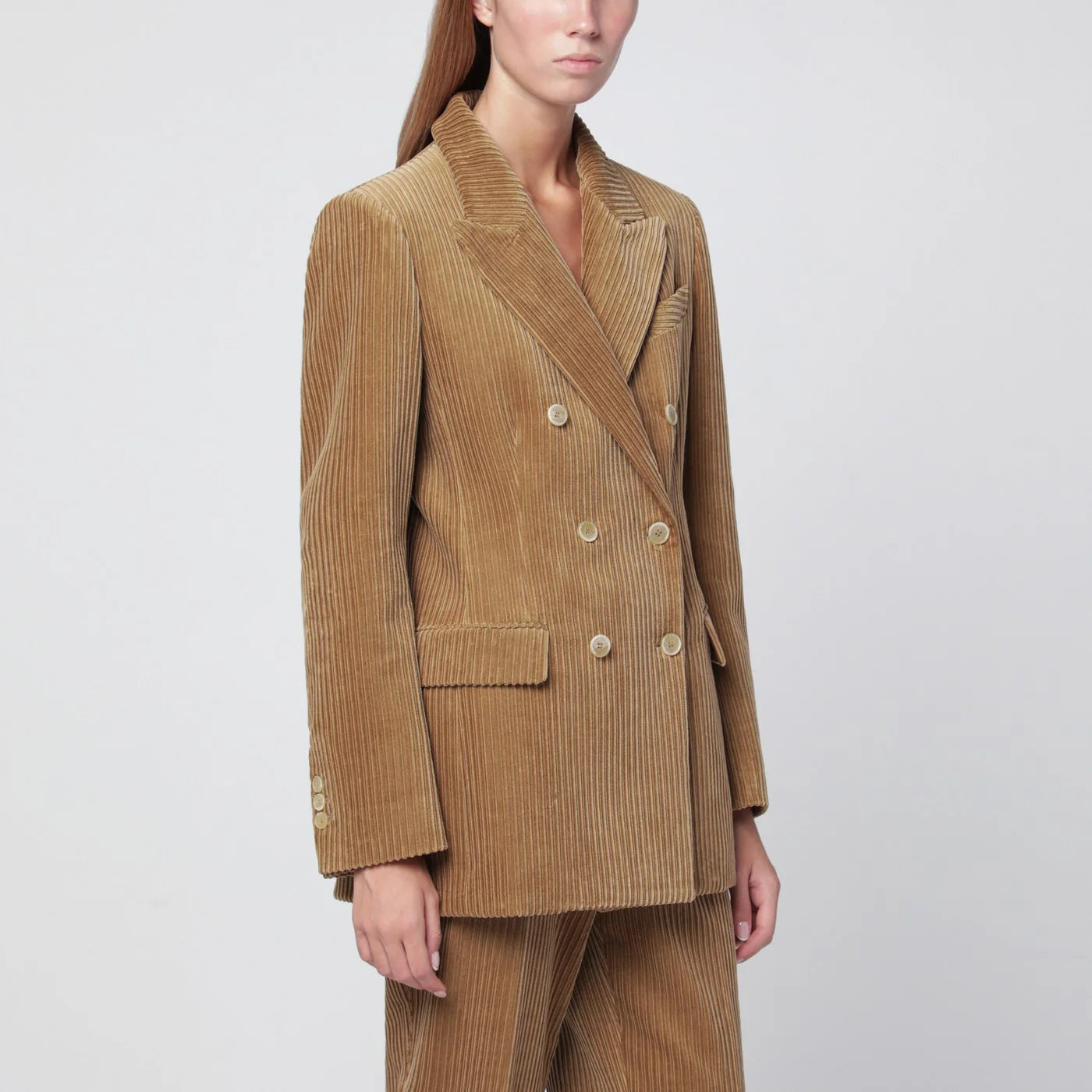 P.A.R.O.S.H. Camel-coloured ribbed velvet jacket