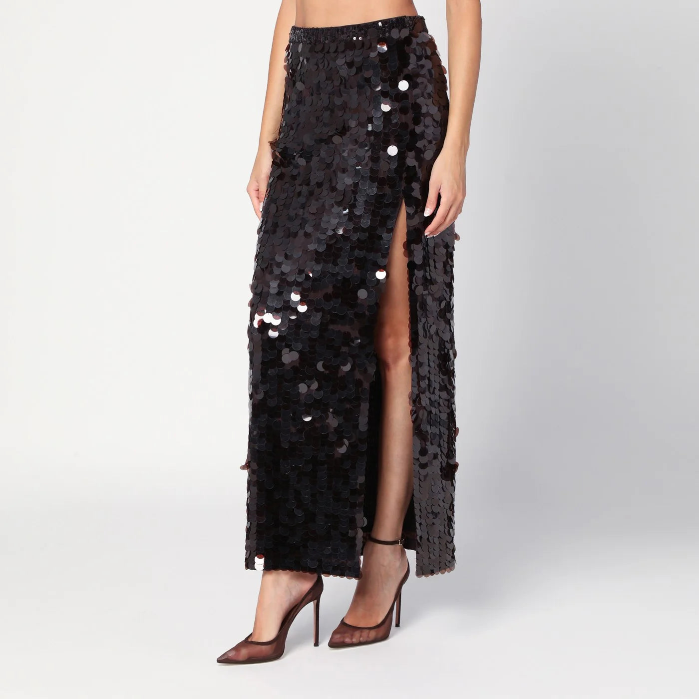 P.A.R.O.S.H. Brown sequinned skirt with slit