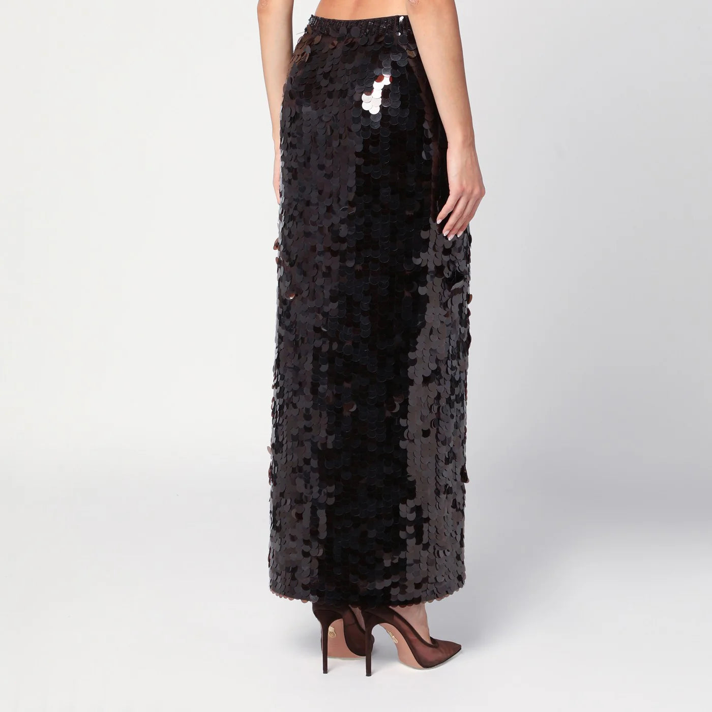P.A.R.O.S.H. Brown sequinned skirt with slit