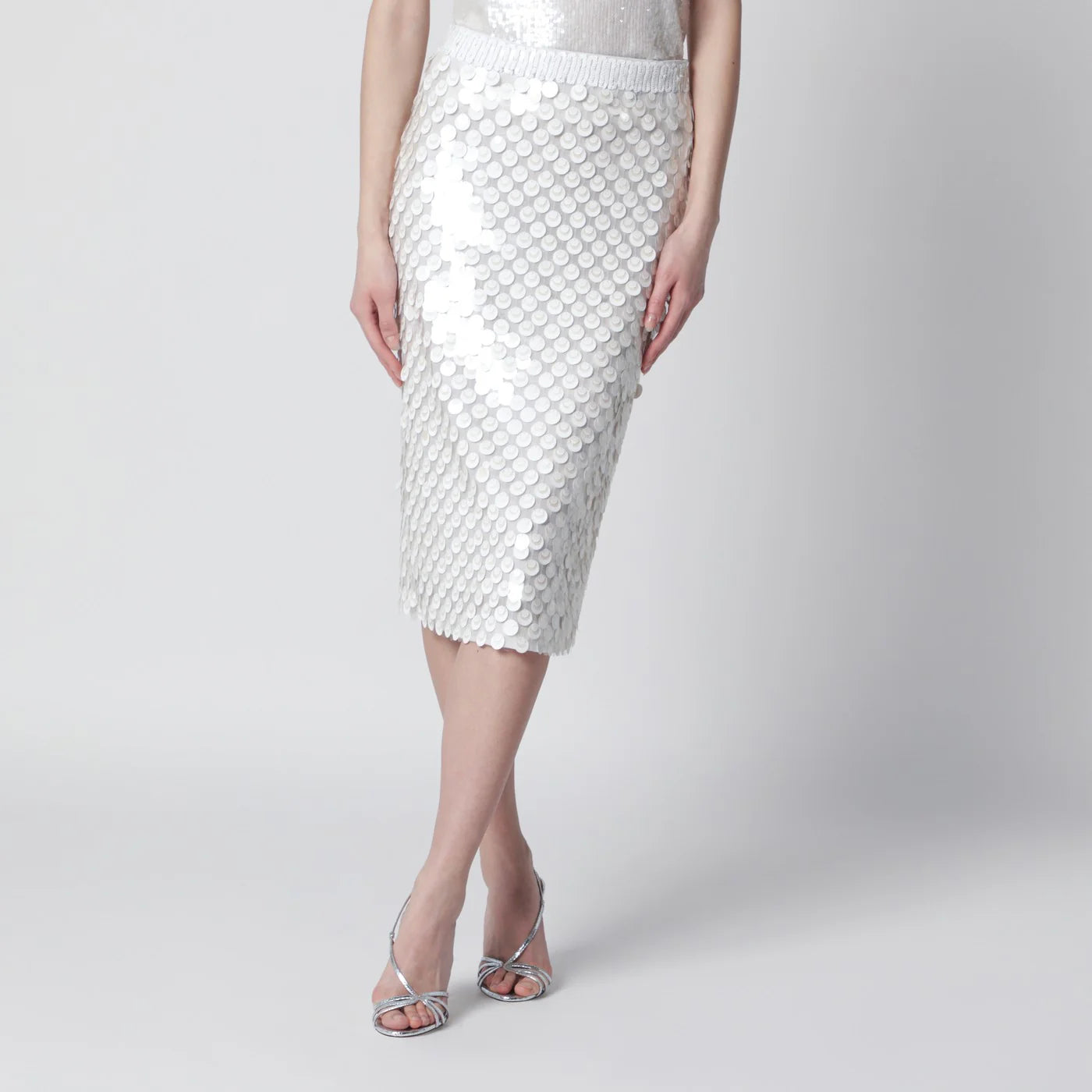 P.A.R.O.S.H. Cream sequin pencil skirt