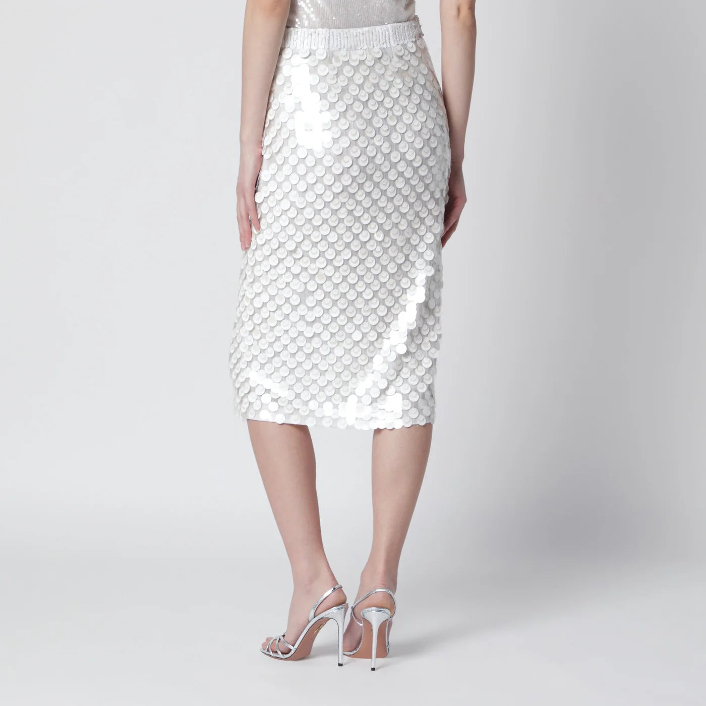 P.A.R.O.S.H. Cream sequin pencil skirt