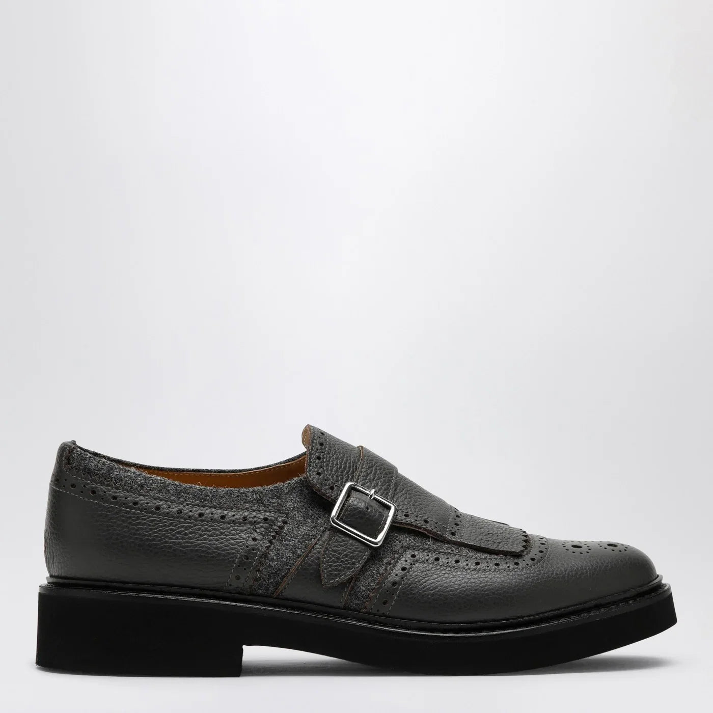 Doucal's Grey leather shoes with buckle and fringes