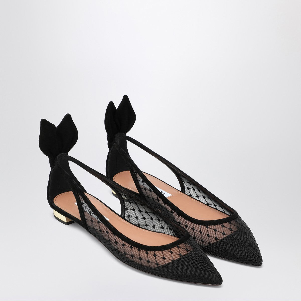 Aquazzura Black mesh and suede ballerinas with bow