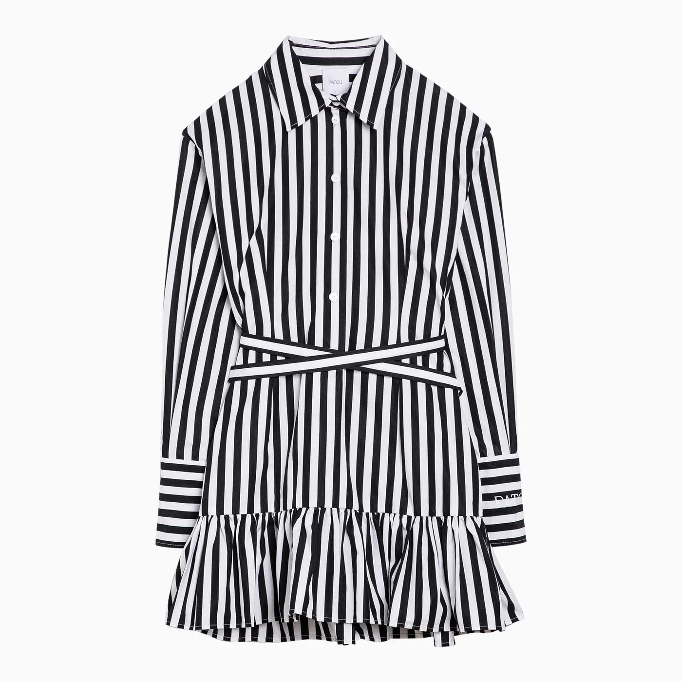 Patou Black/white striped cotton mini chemisier dress