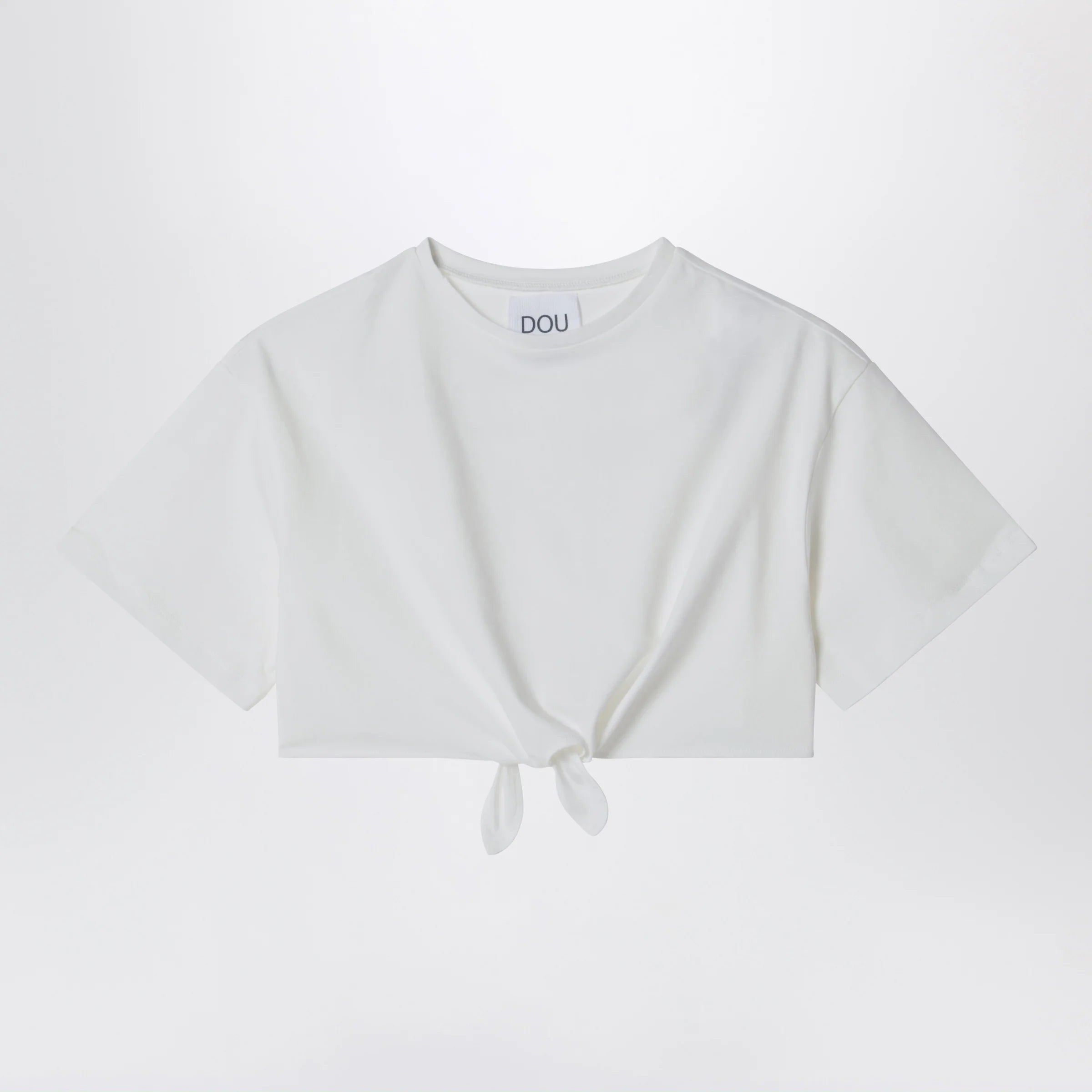 Douuod Ivory cropped T-shirt with knot detail