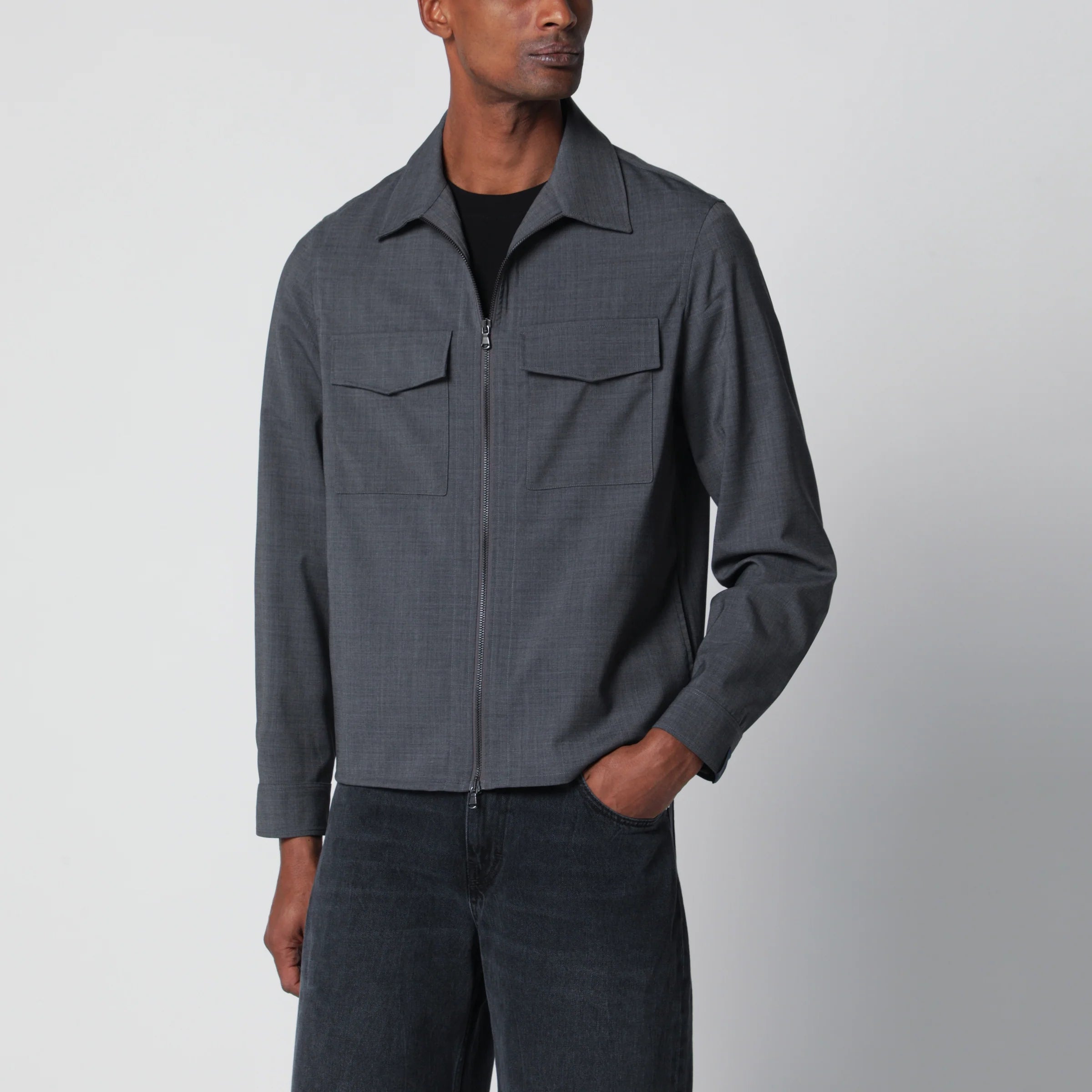 Santaniello Grey wool-blend zip-up jacket