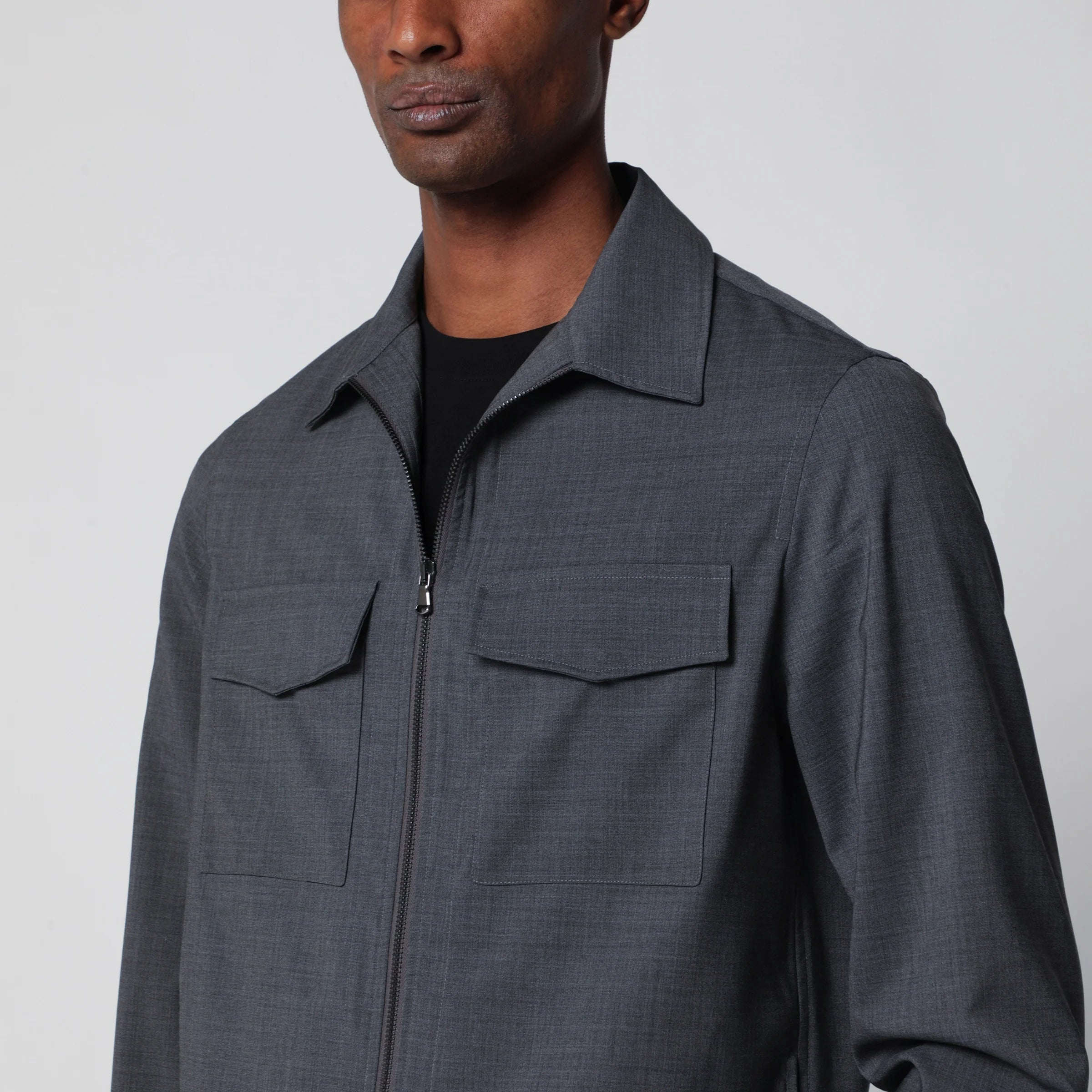 Santaniello Grey wool-blend zip-up jacket