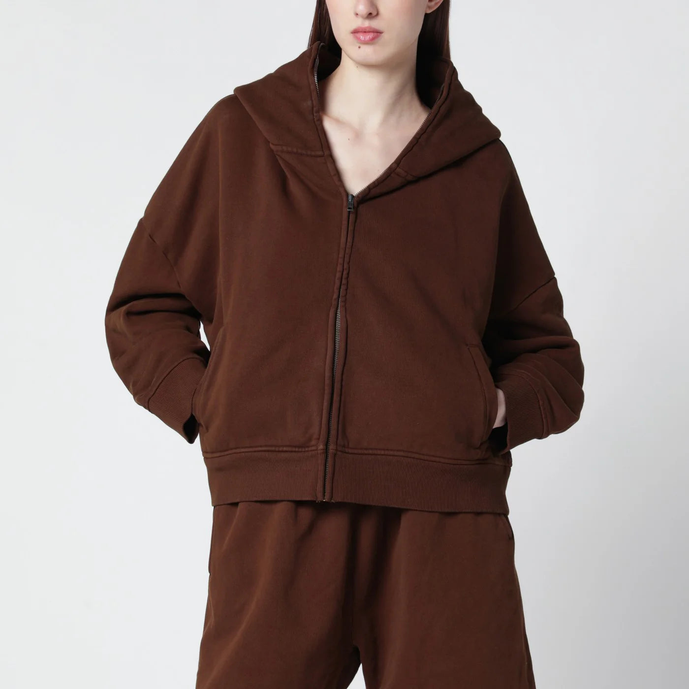 Entire Studios Brown cotton zip-up sweatshirt