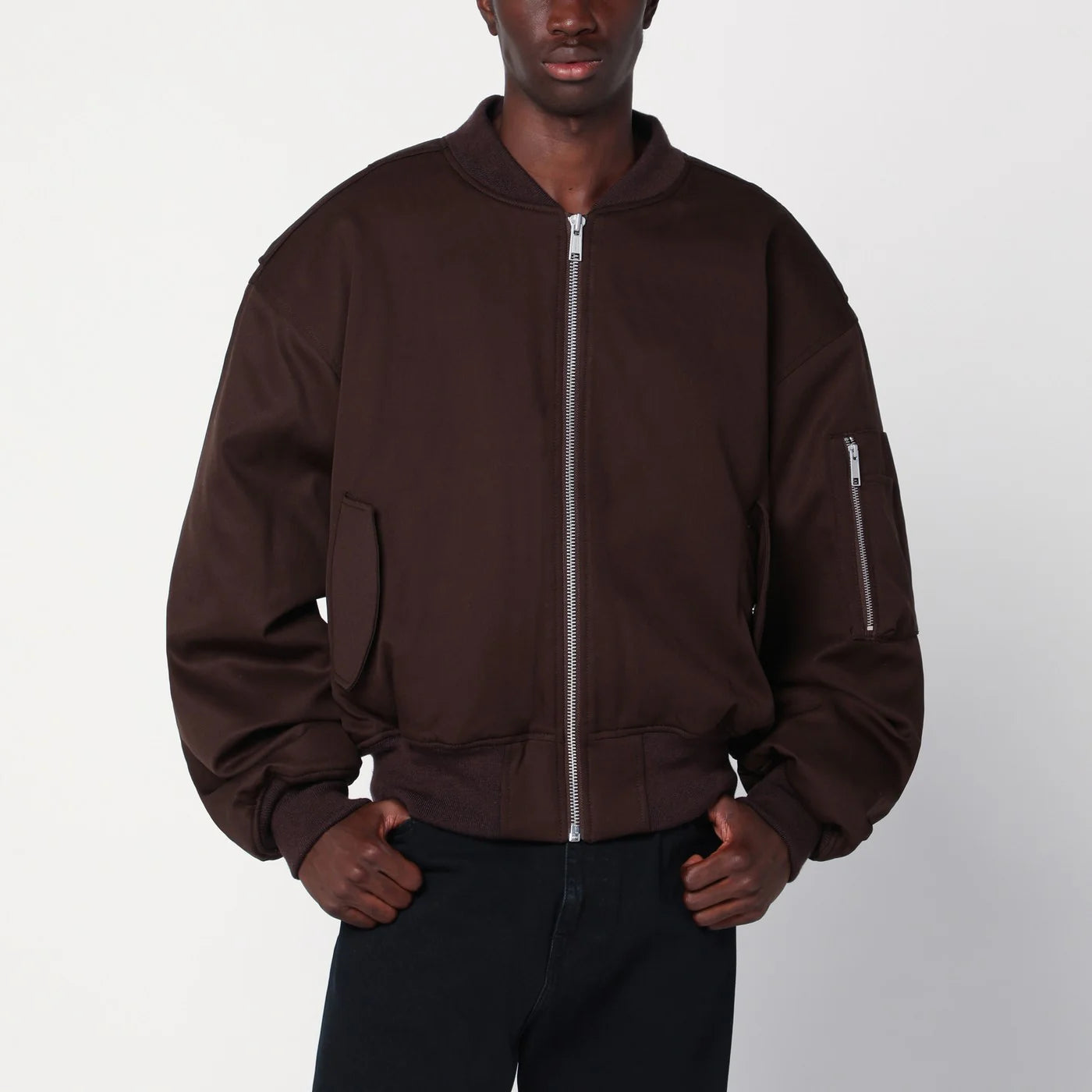 Entire Studios Dark brown zip-up bomber jacket in wool