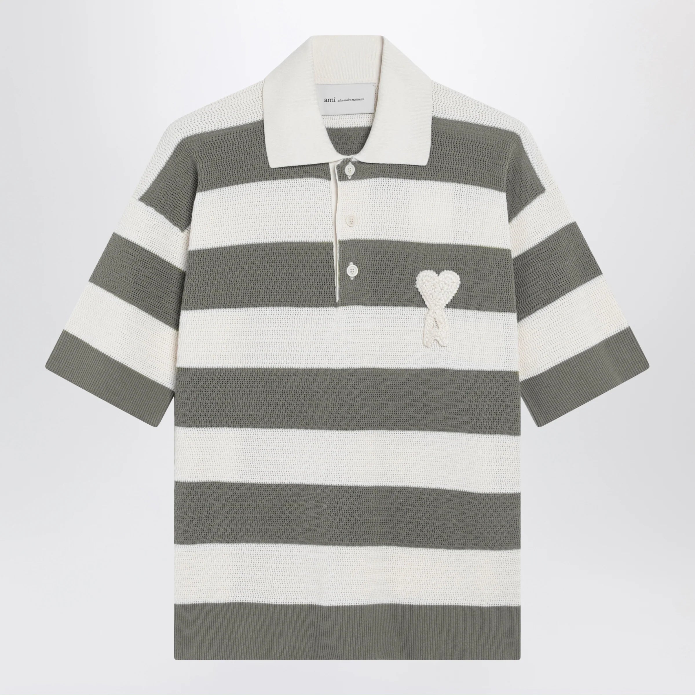 Ami Paris Ami de Coeur striped cotton knit polo shirt