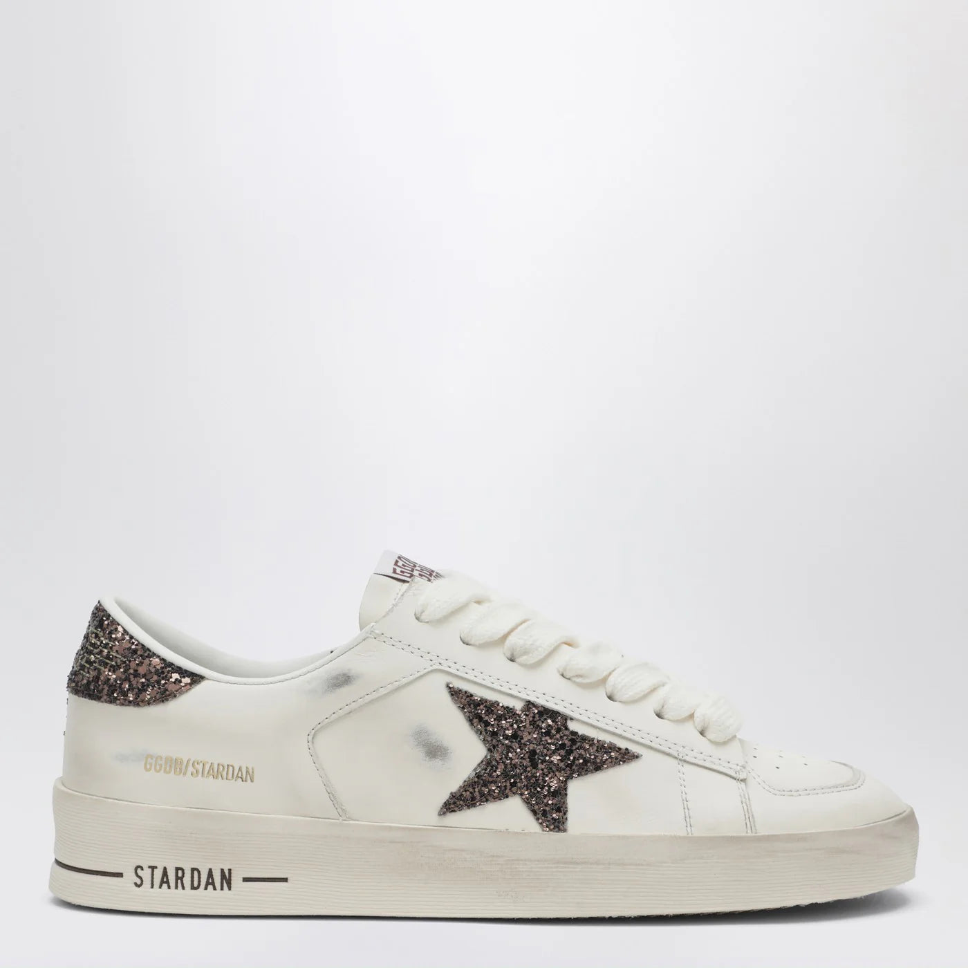 Golden Goose Stardan Sneakers in white leather and brown glitter