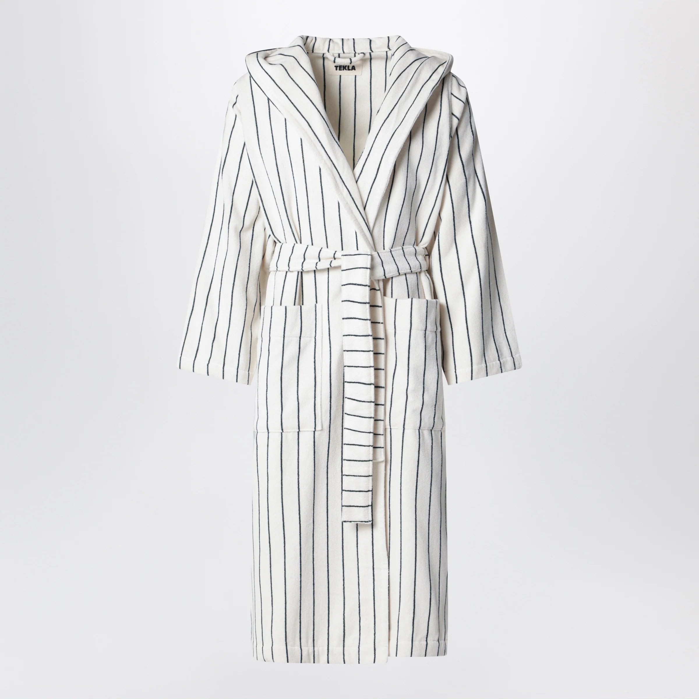 Tekla Hooded organic cotton bathrobe in racing green stripes