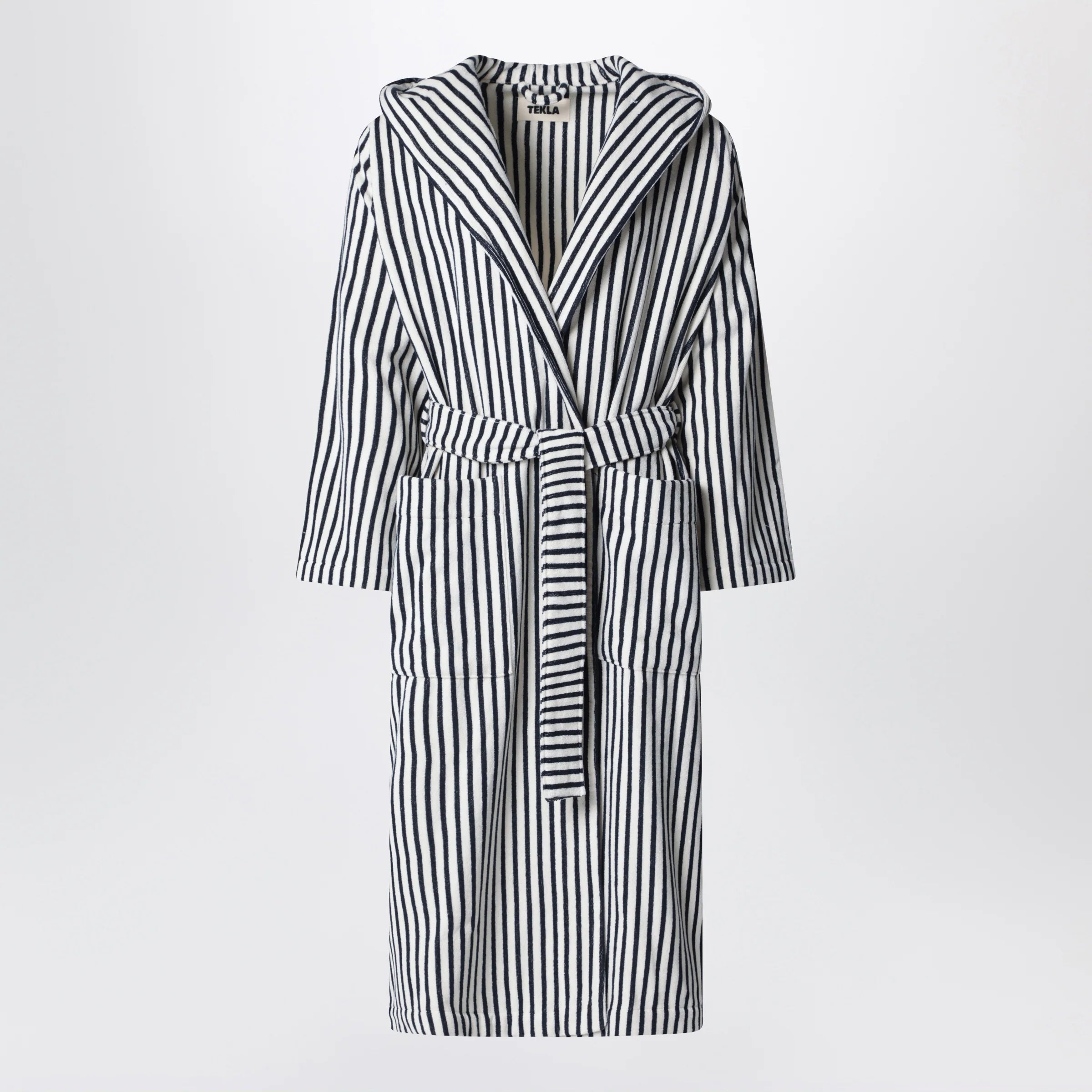 Tekla White and black striped bathrobe