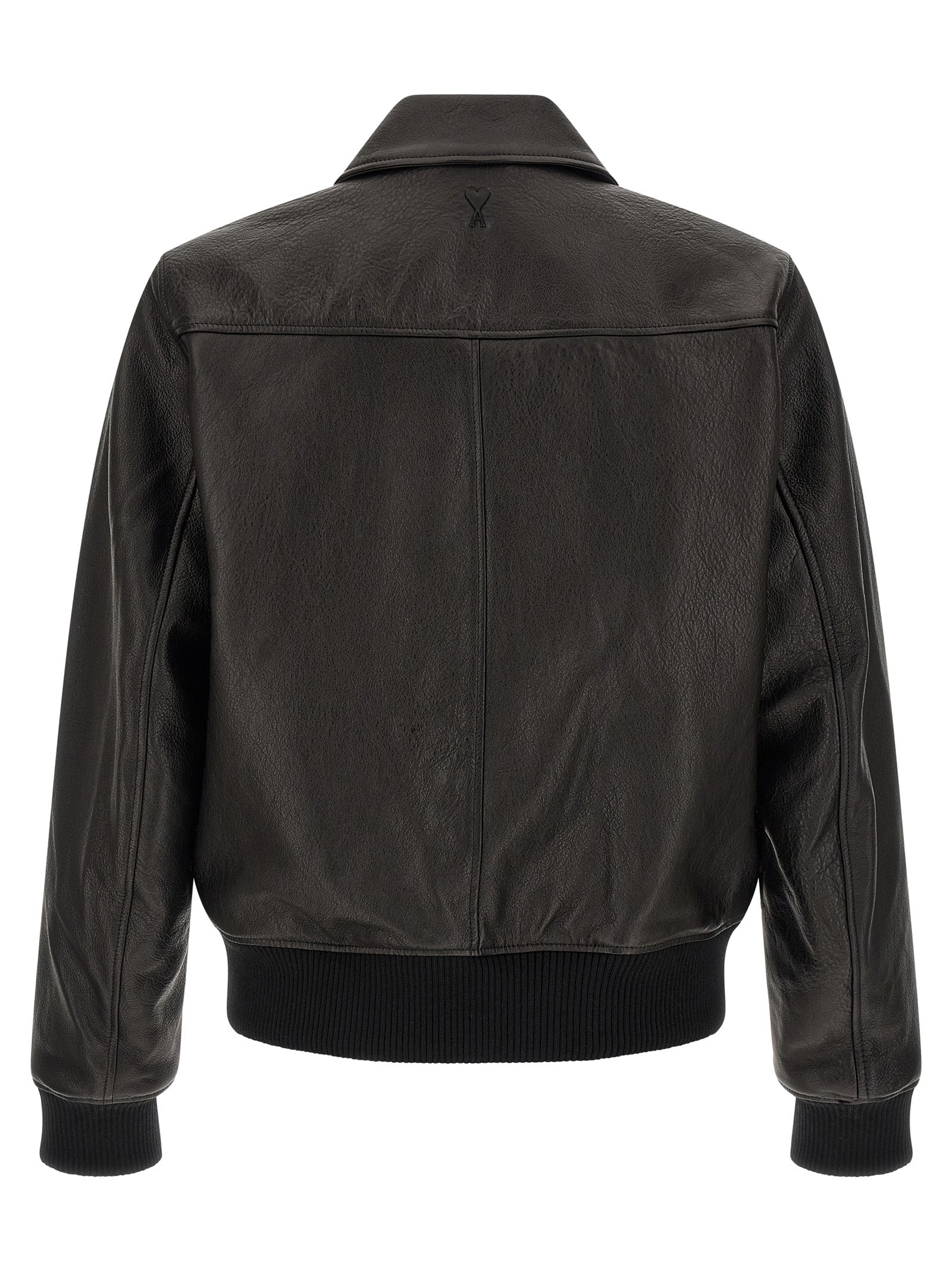 Ami Paris Ami De Coeur Leather Bomber Jacket