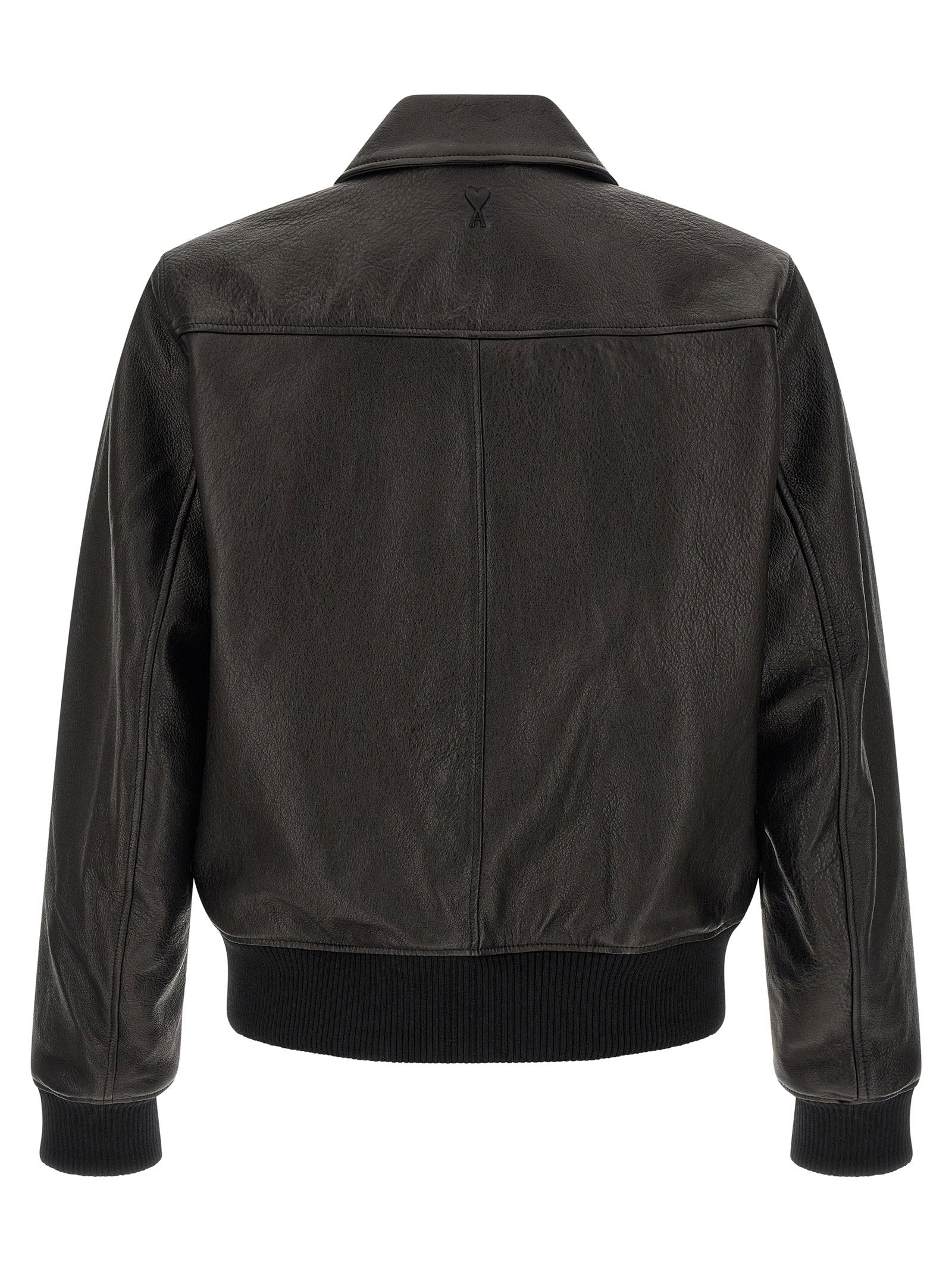 Ami Paris Ami De Coeur Leather Bomber Jacket