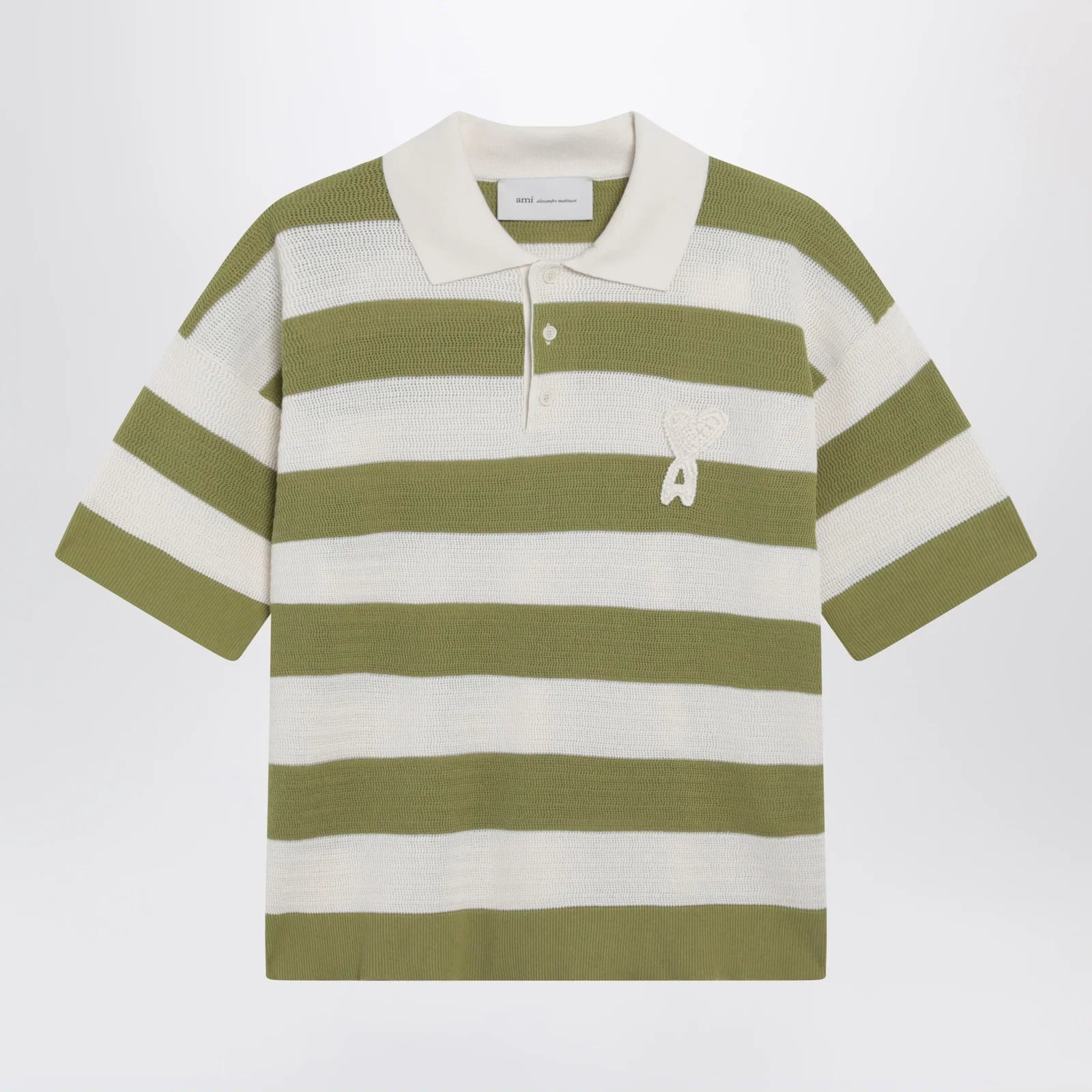 Ami Paris Ami de Coeur striped cotton knit polo shirt