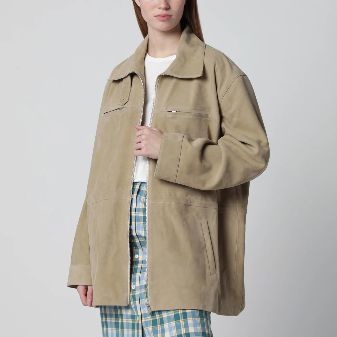 HALFBOY Beige suede leather parka