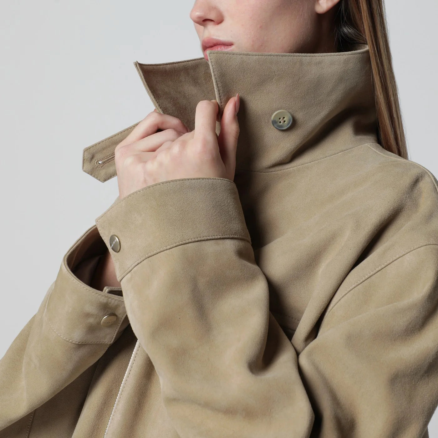 HALFBOY Beige suede leather parka