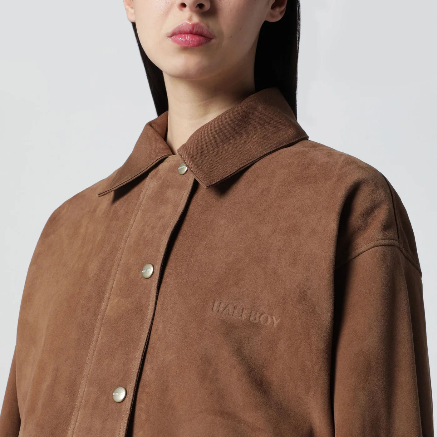 HALFBOY Short mocha suede leather jacket